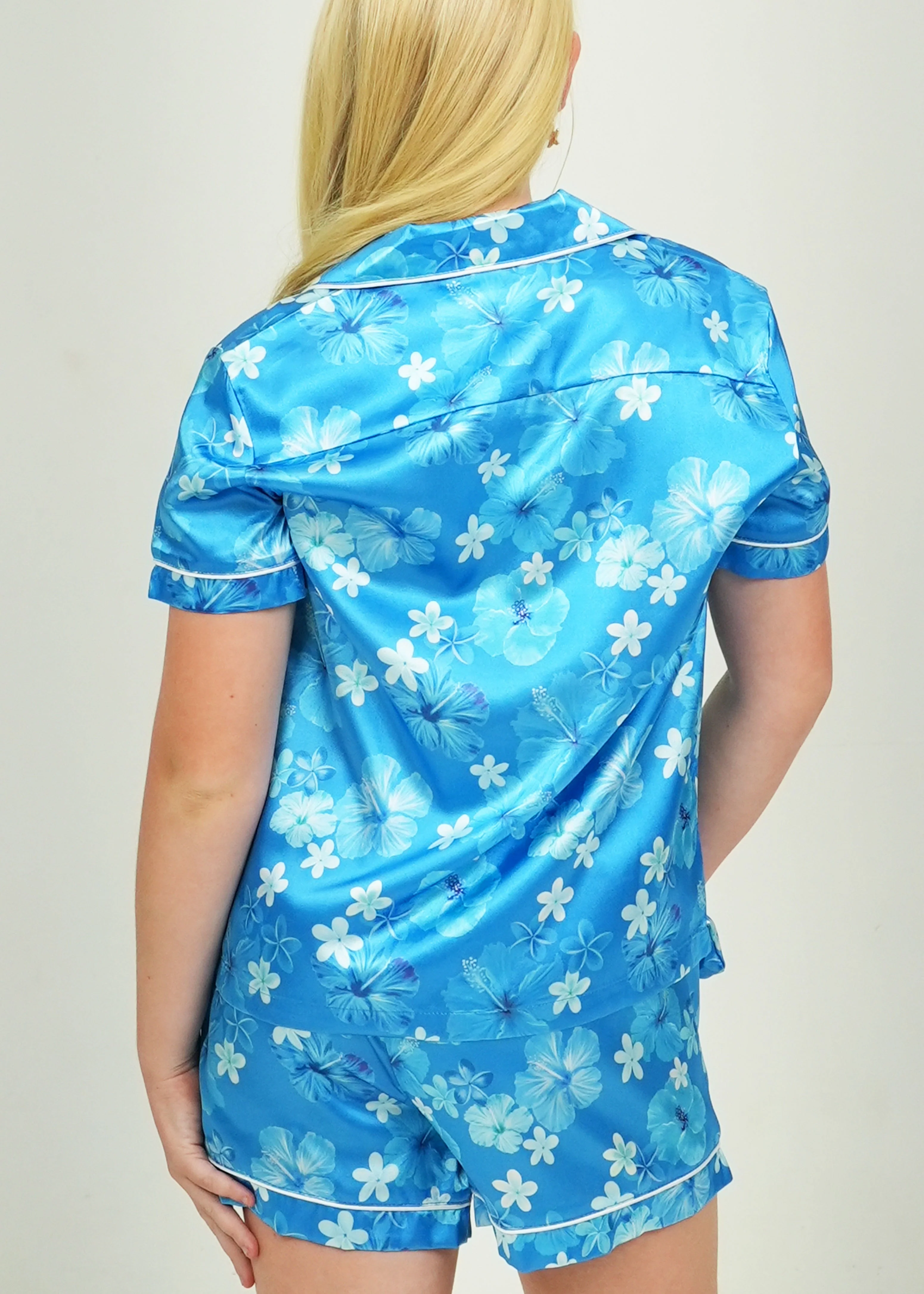 Girls - Hawaiian Daze Blue Satin Short PJ Set