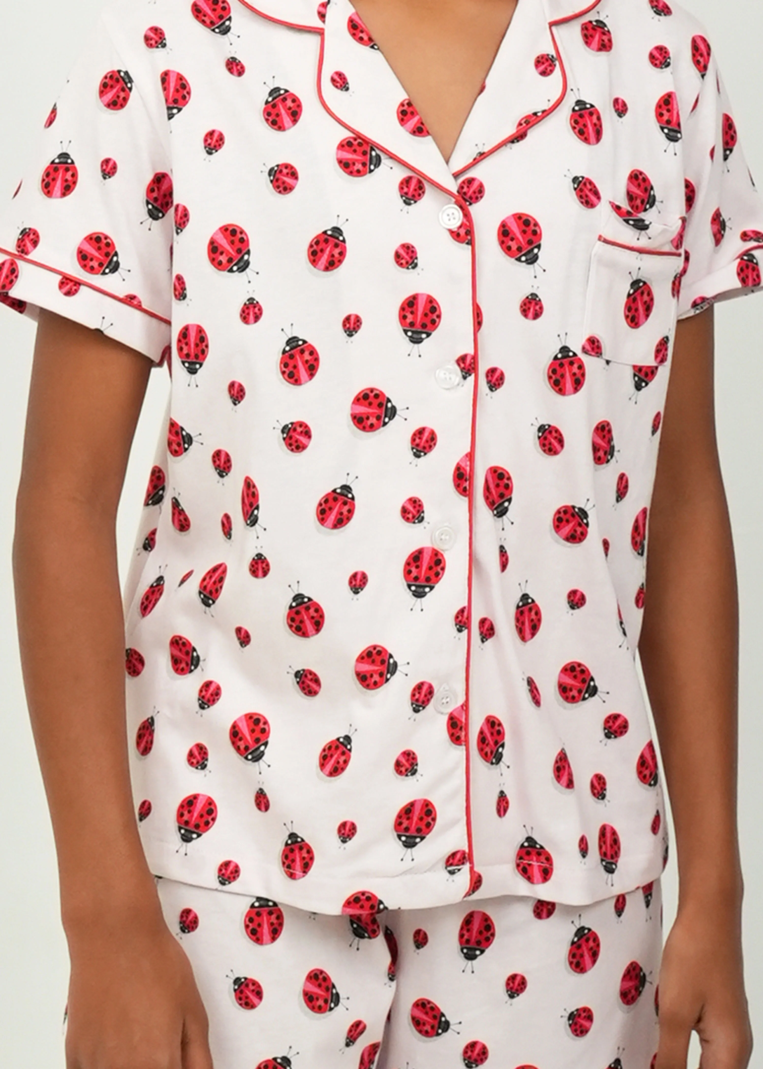 Girls - Lady Bugs Red Short Jersey Knit Cotton PJ Set - Image 4