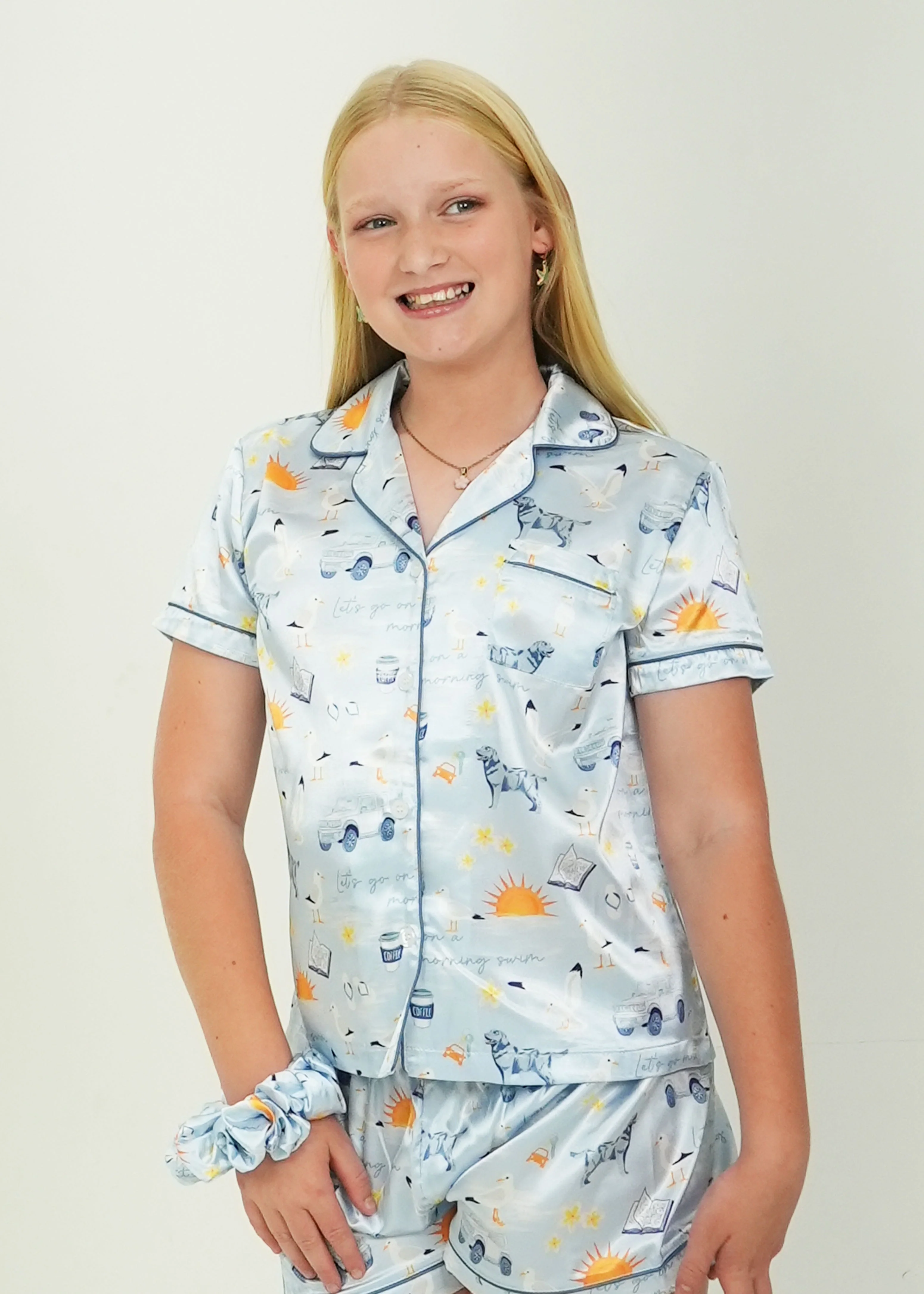 Girls - Let's Go on a Morning Swim Satin Short PJ Set