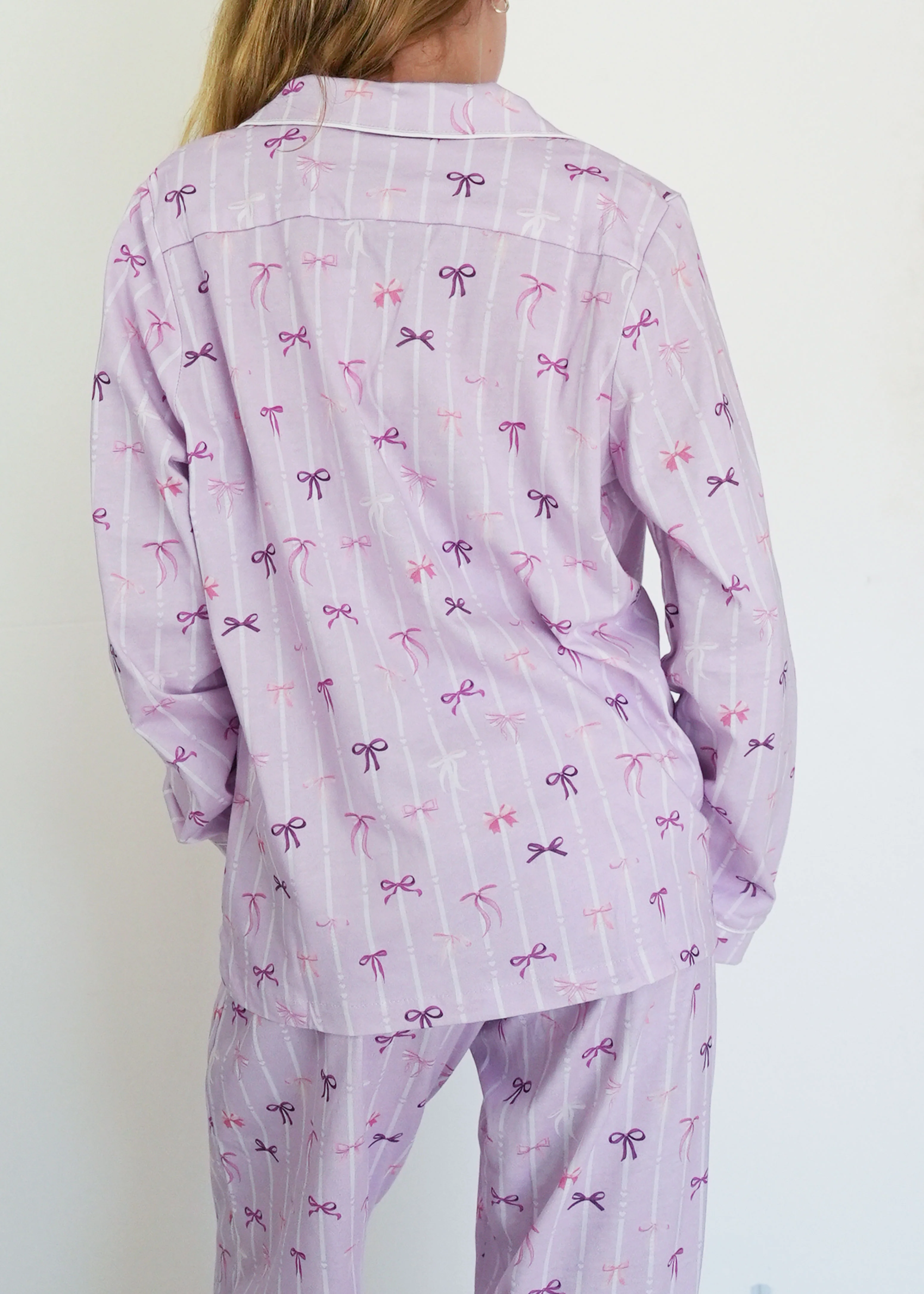 Girls - Lilac Ballet Bows Jersey Knit Cotton Long PJ Set - Image 3