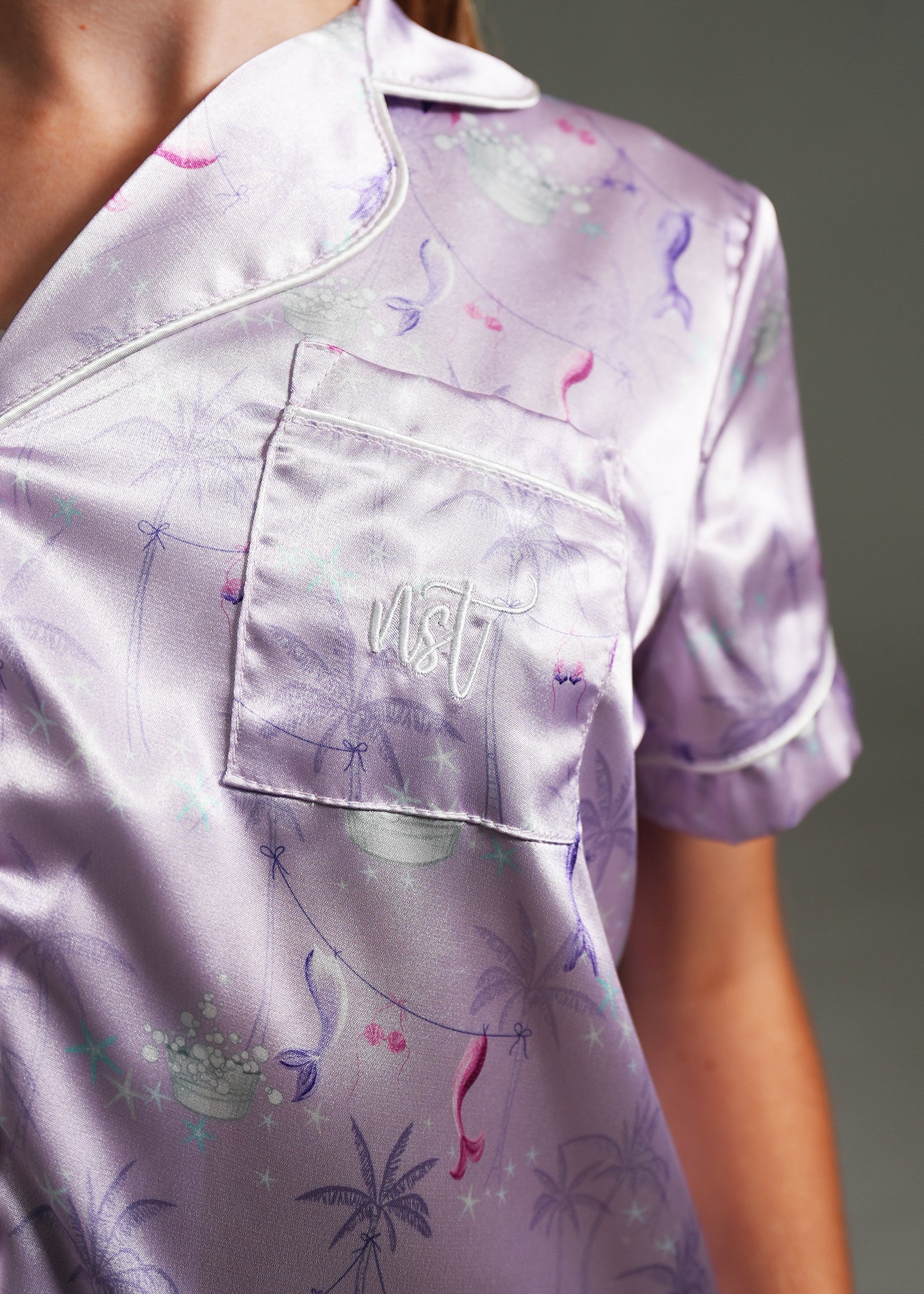 Girls - Lilac Coastal Dream Short Satin PJ Set - Image 2