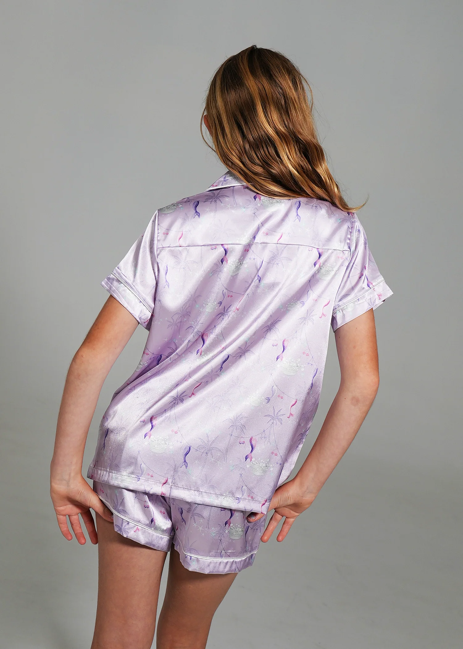 Girls - Lilac Coastal Dream Short Satin PJ Set - Image 3
