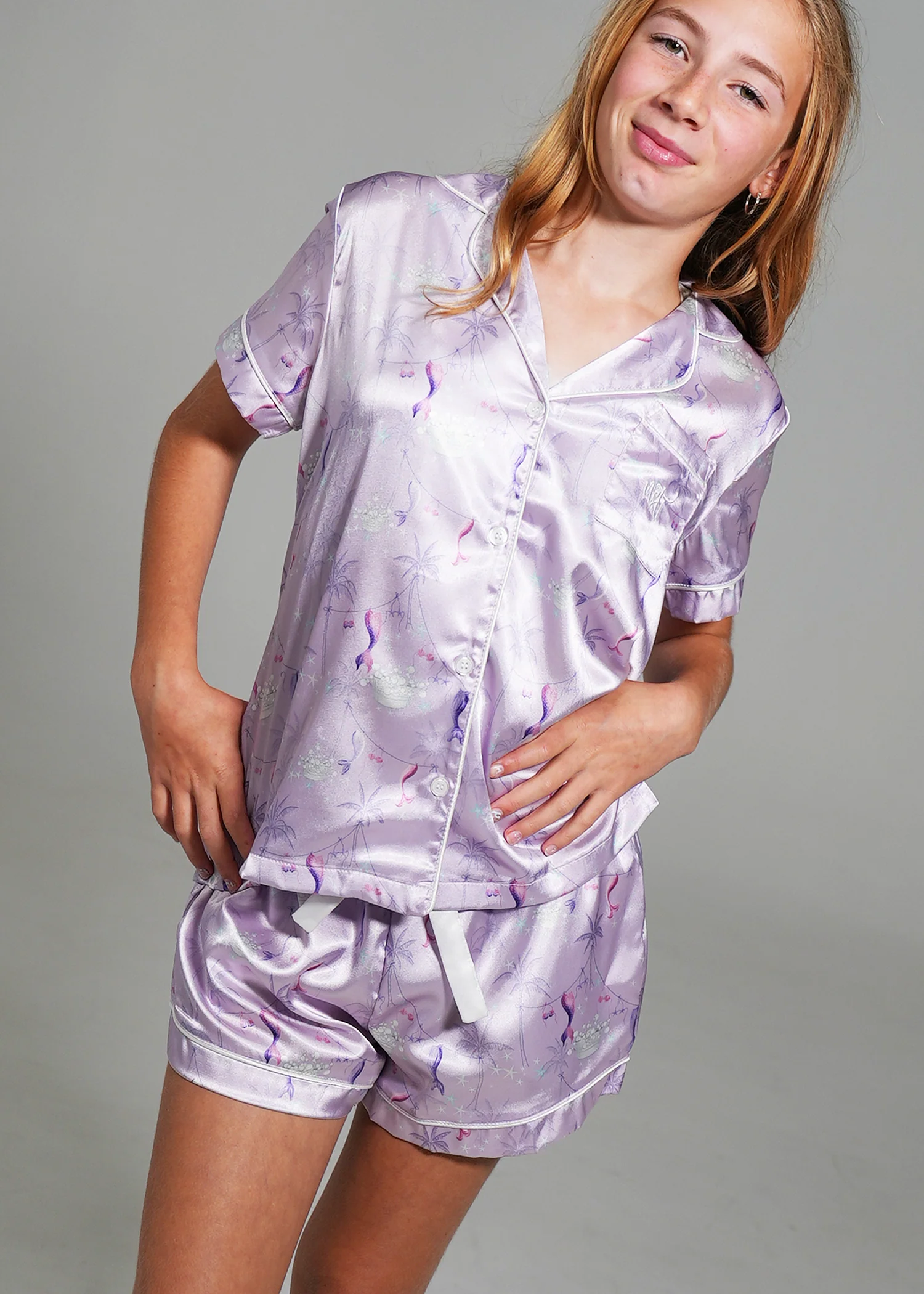 Girls - Lilac Coastal Dream Short Satin PJ Set - Image 4