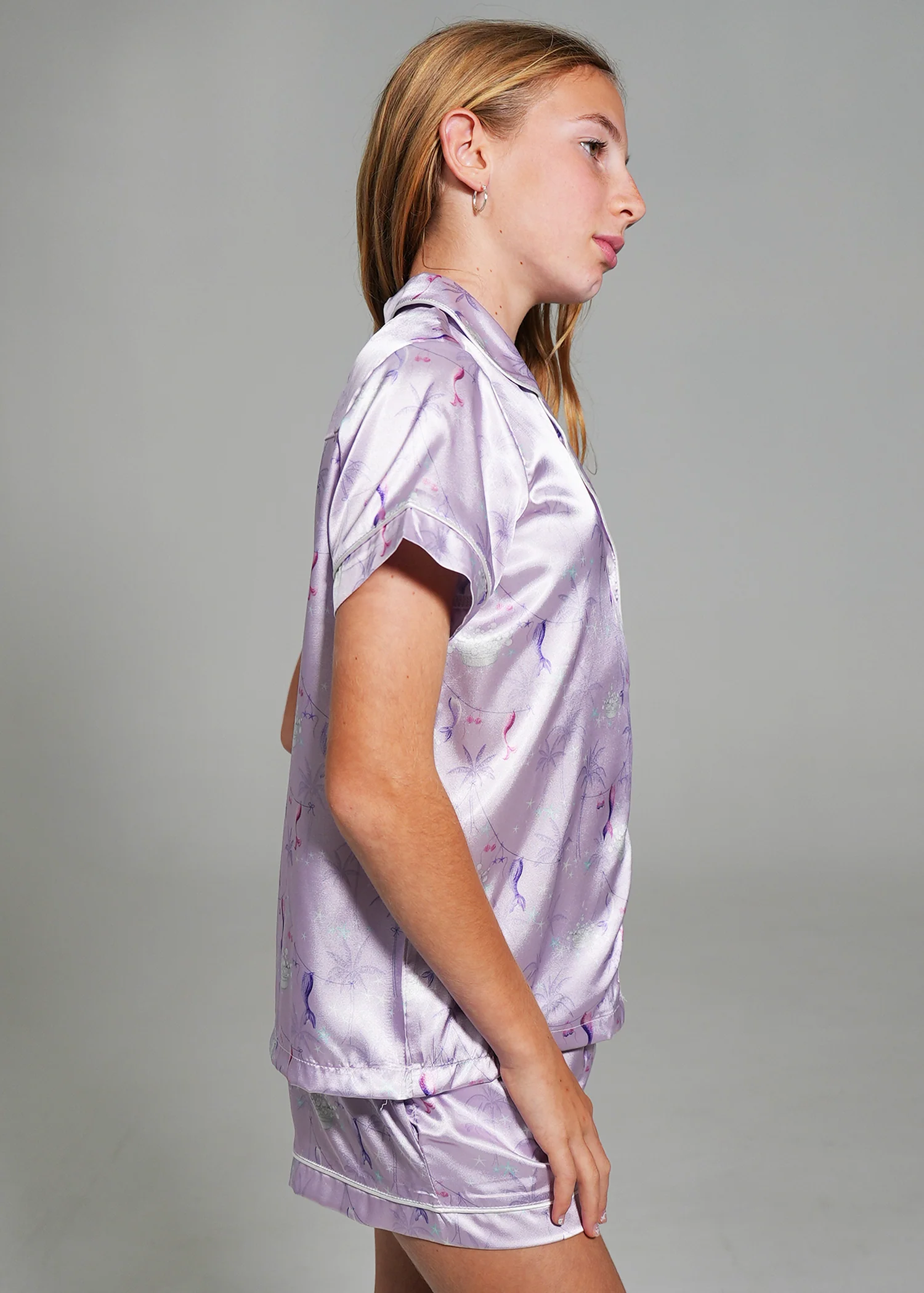 Girls - Lilac Coastal Dream Short Satin PJ Set - Image 5