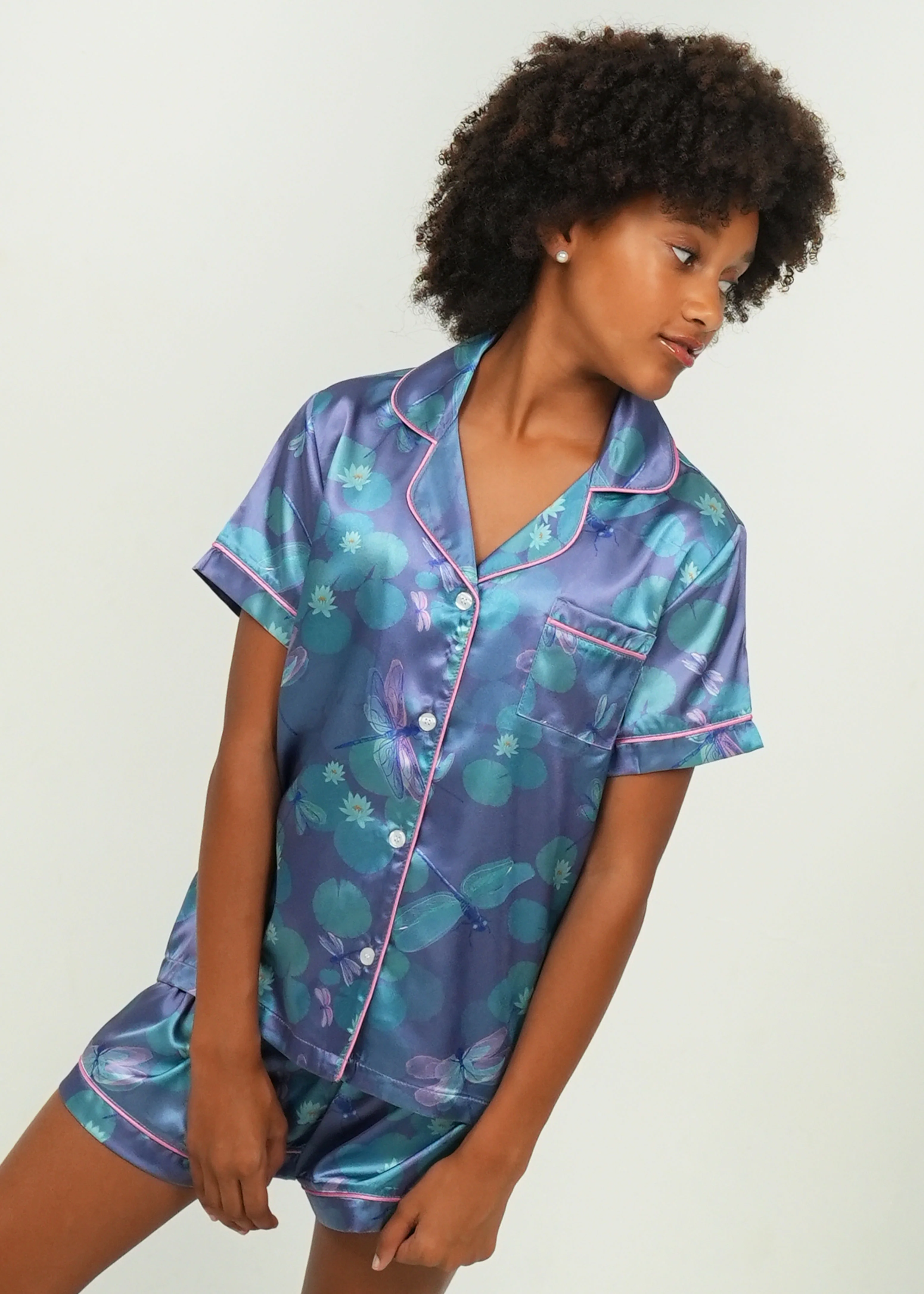 Girls - Lilypad Dragonflies Short Satin PJ Set