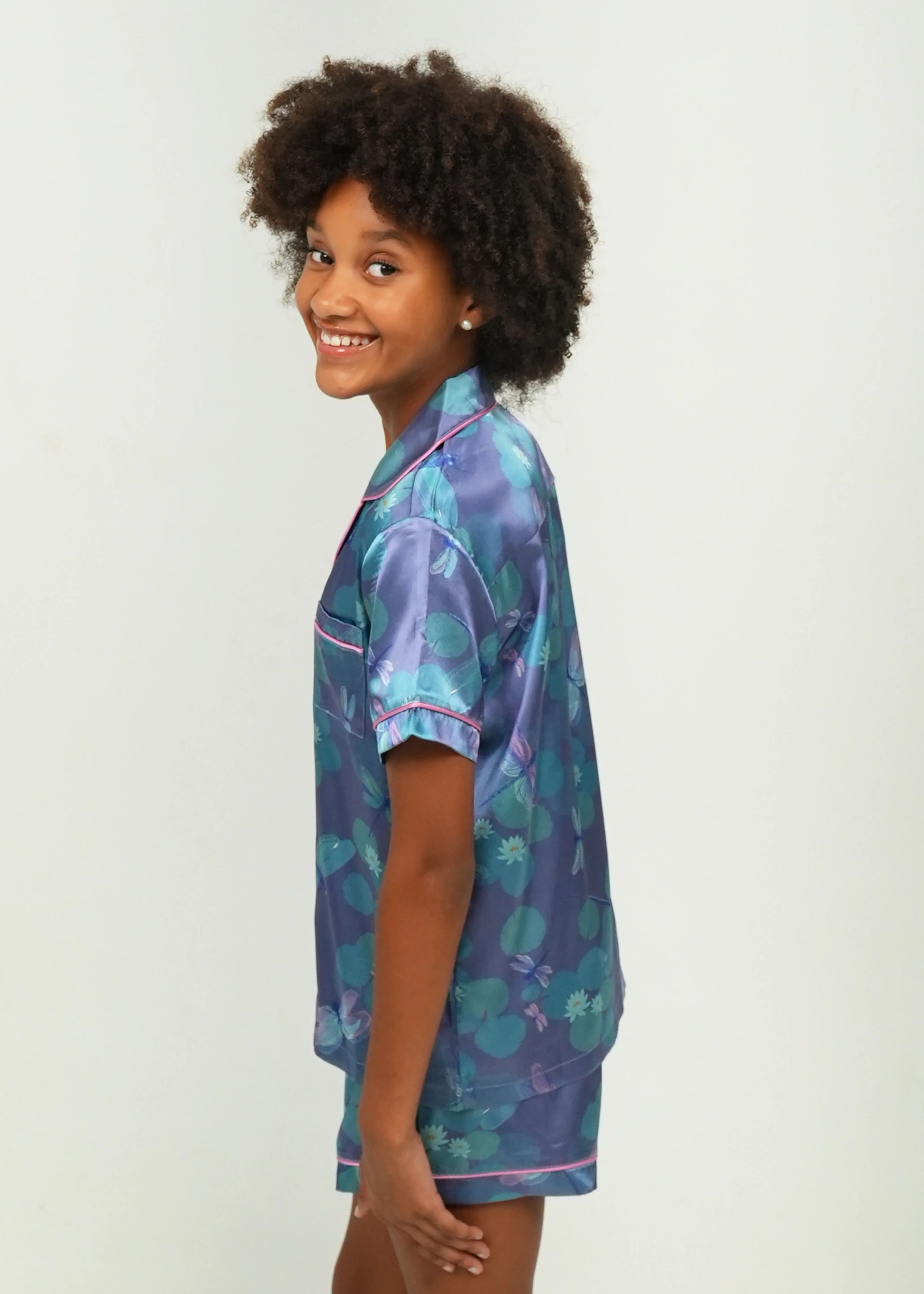 Girls - Lilypad Dragonflies Short Satin PJ Set - Image 2