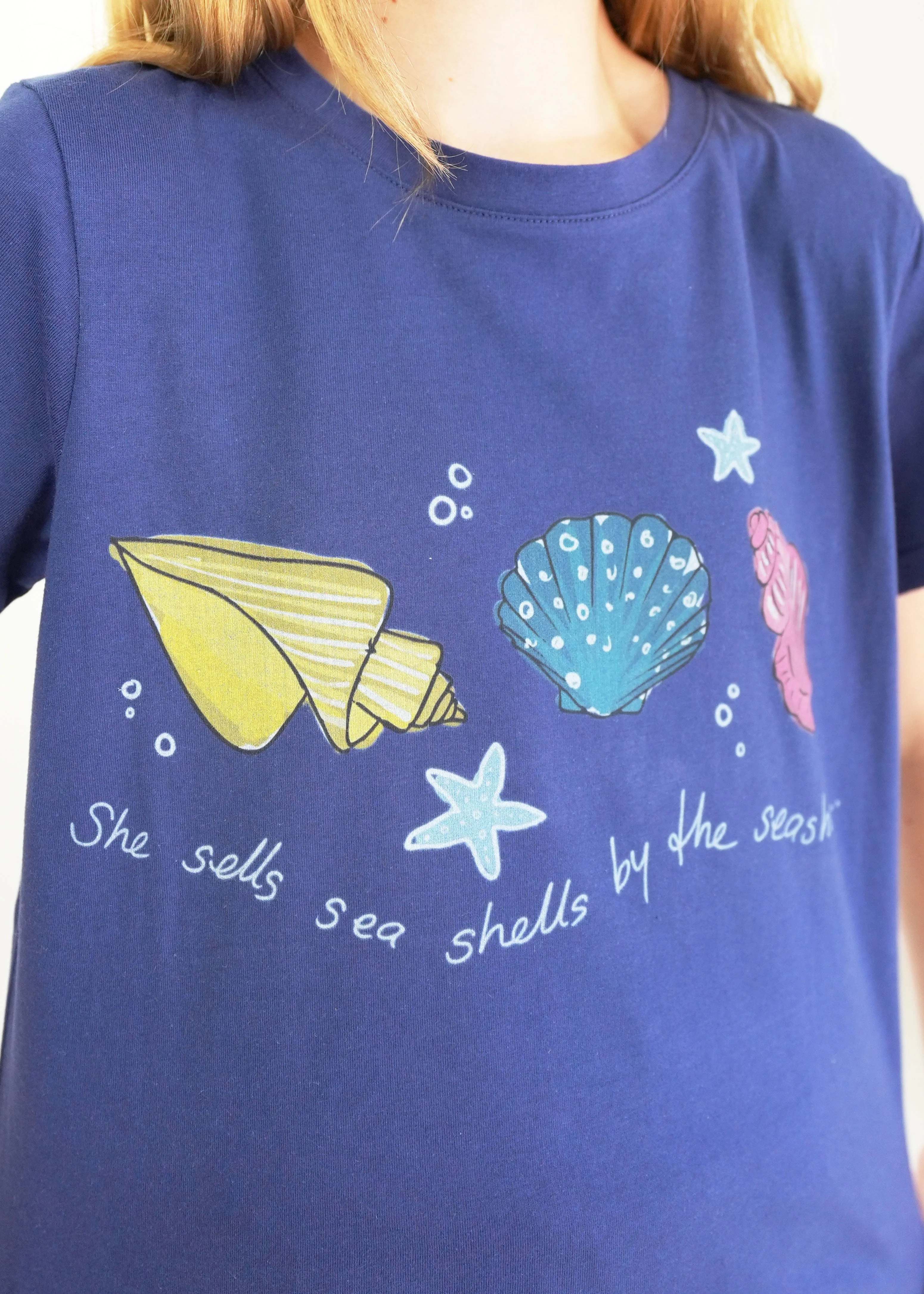 Girls - Navy Seashells T-Shirt - Image 3