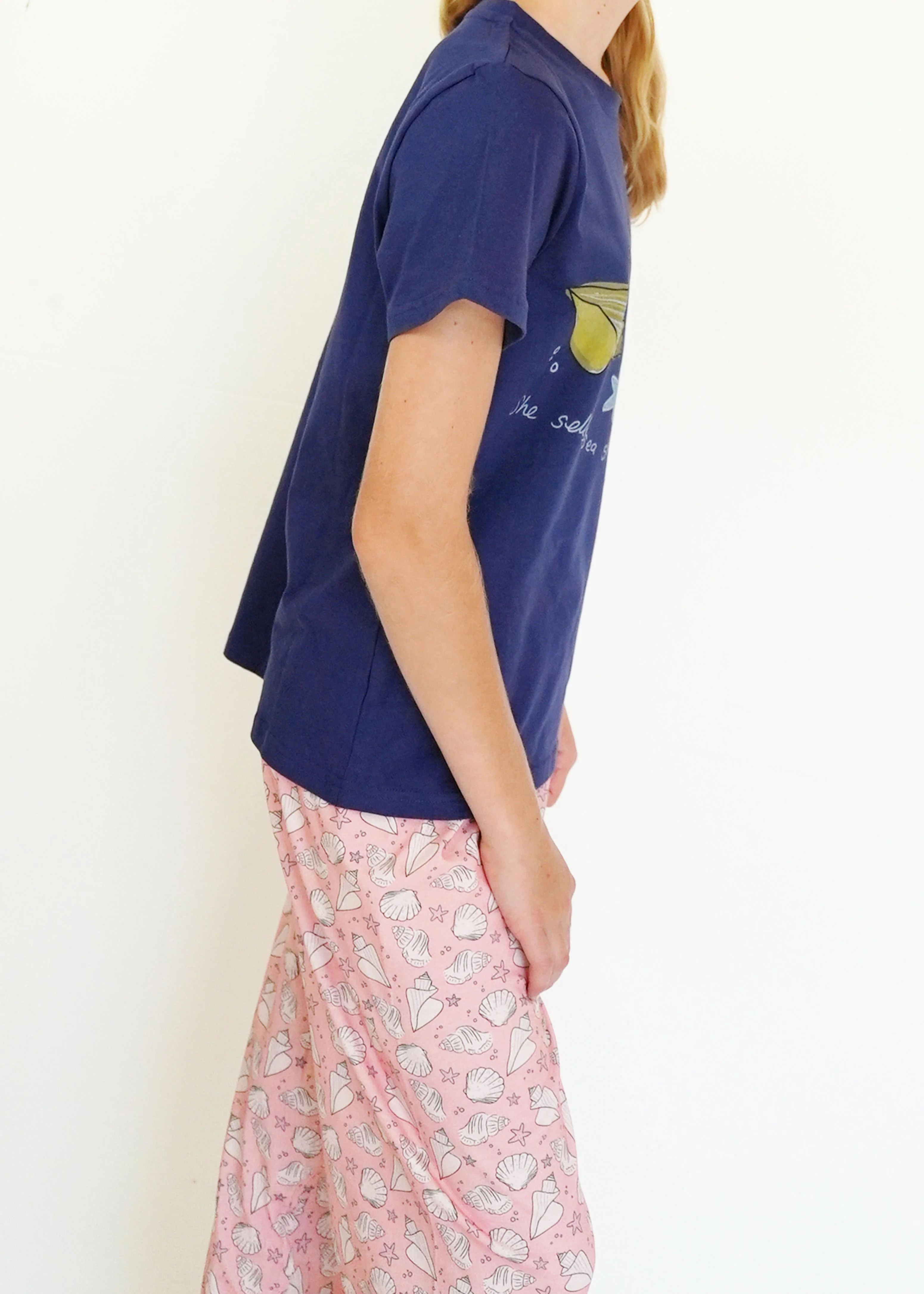 Girls - Navy Seashells T-Shirt & Long Pants PJ Set - Image 3