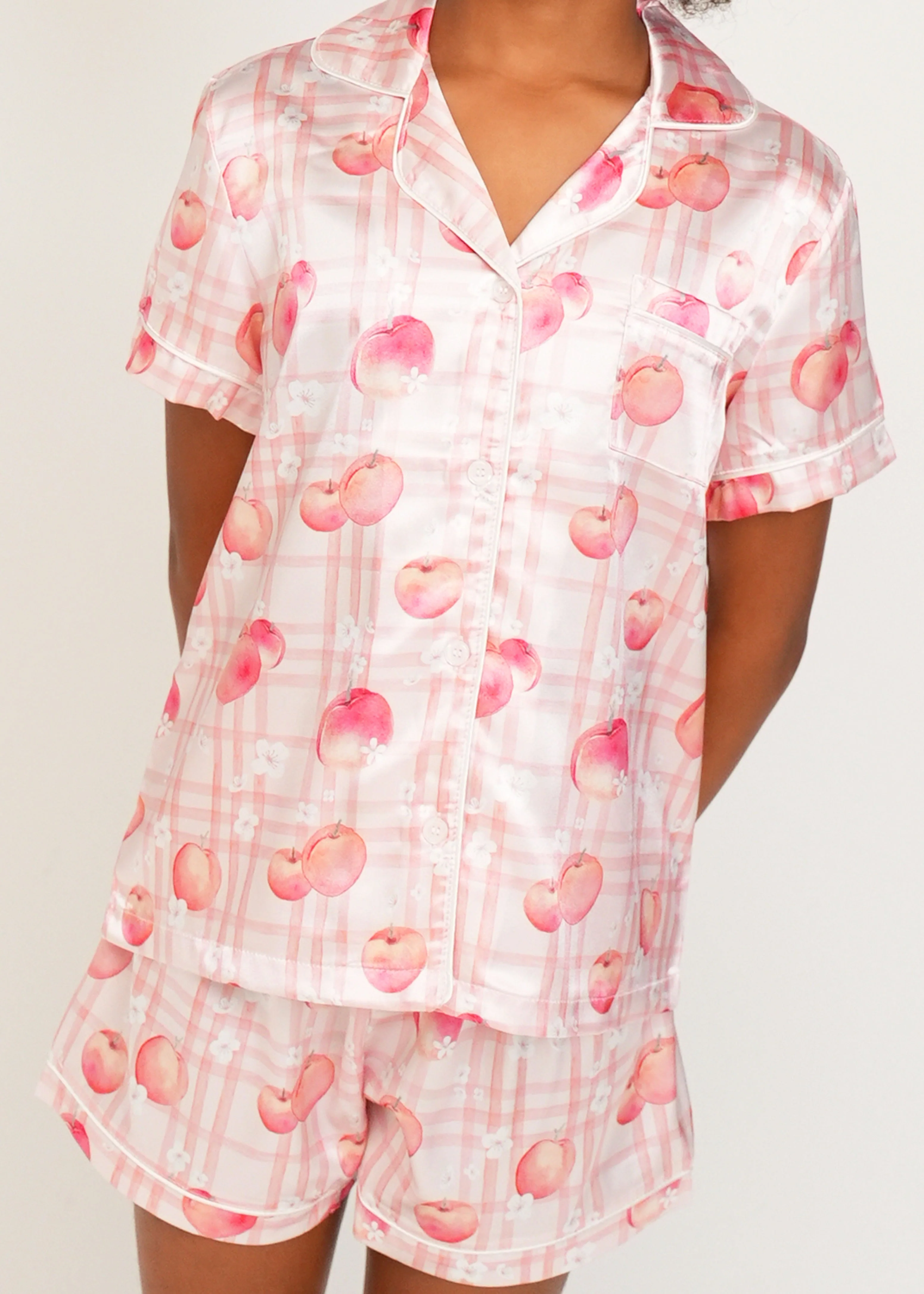 Girls Peaches Satin Short Pyjama Set