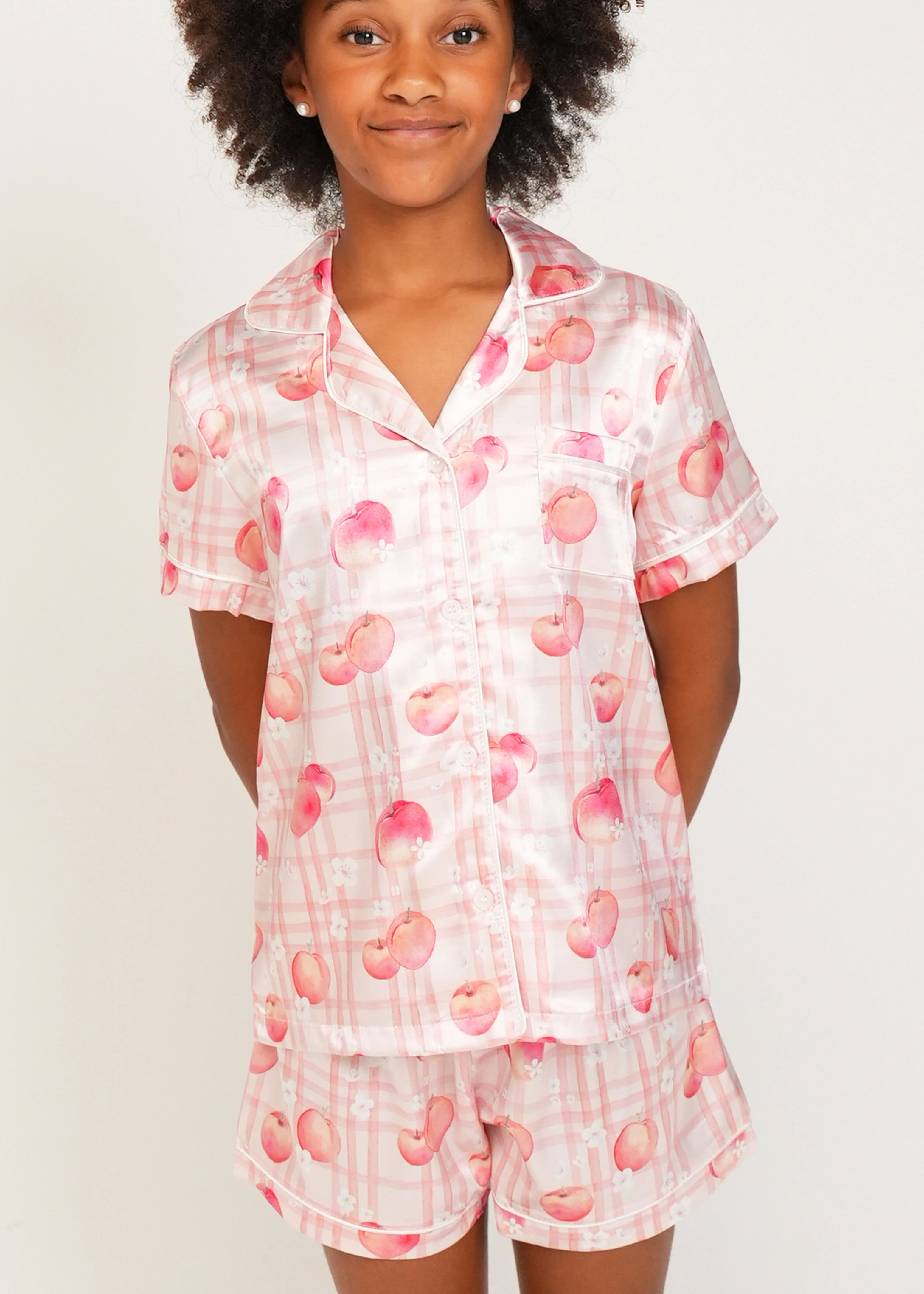 Girls Peaches Satin Short Pyjama Set - Image 2
