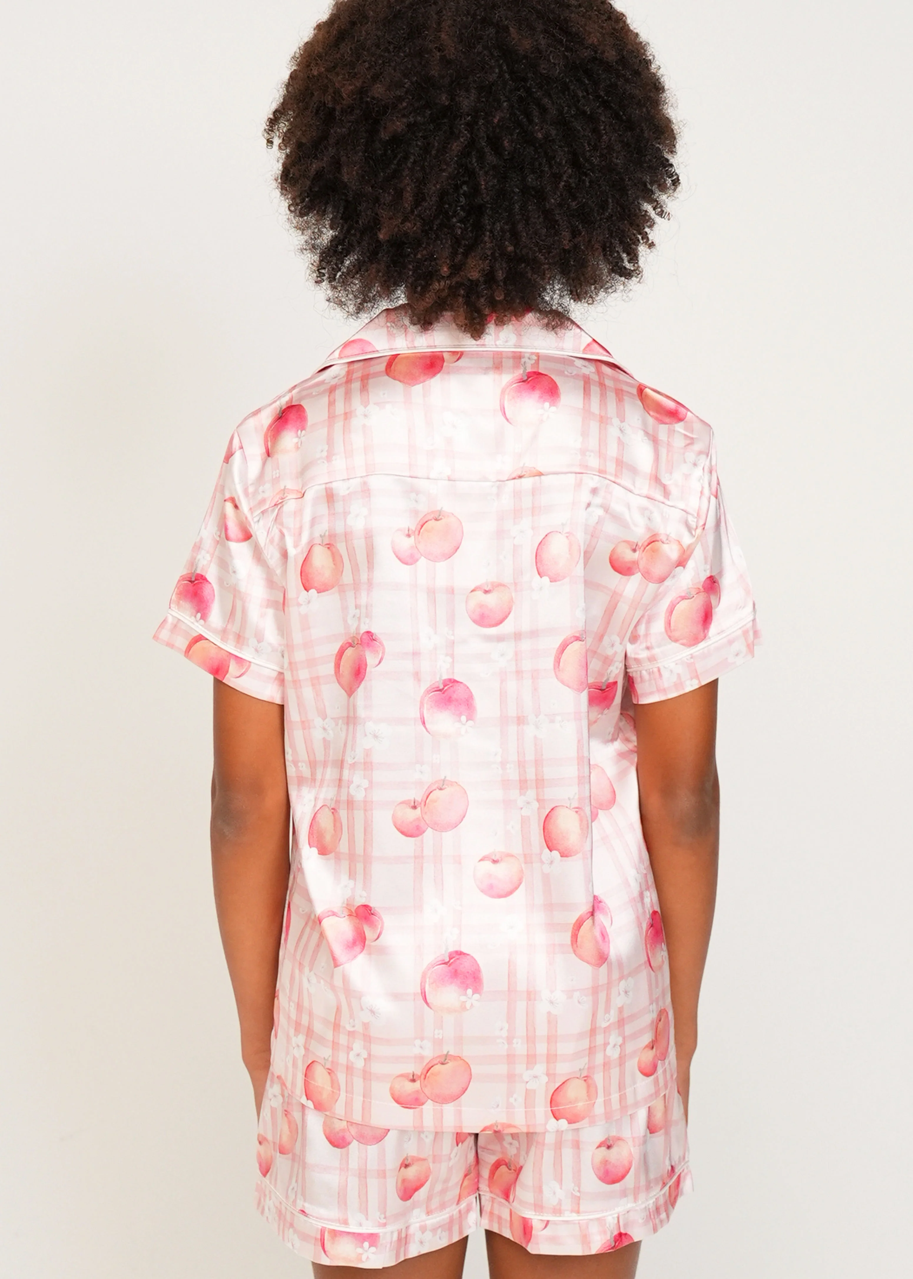 Girls Peaches Satin Short Pyjama Set - Image 3