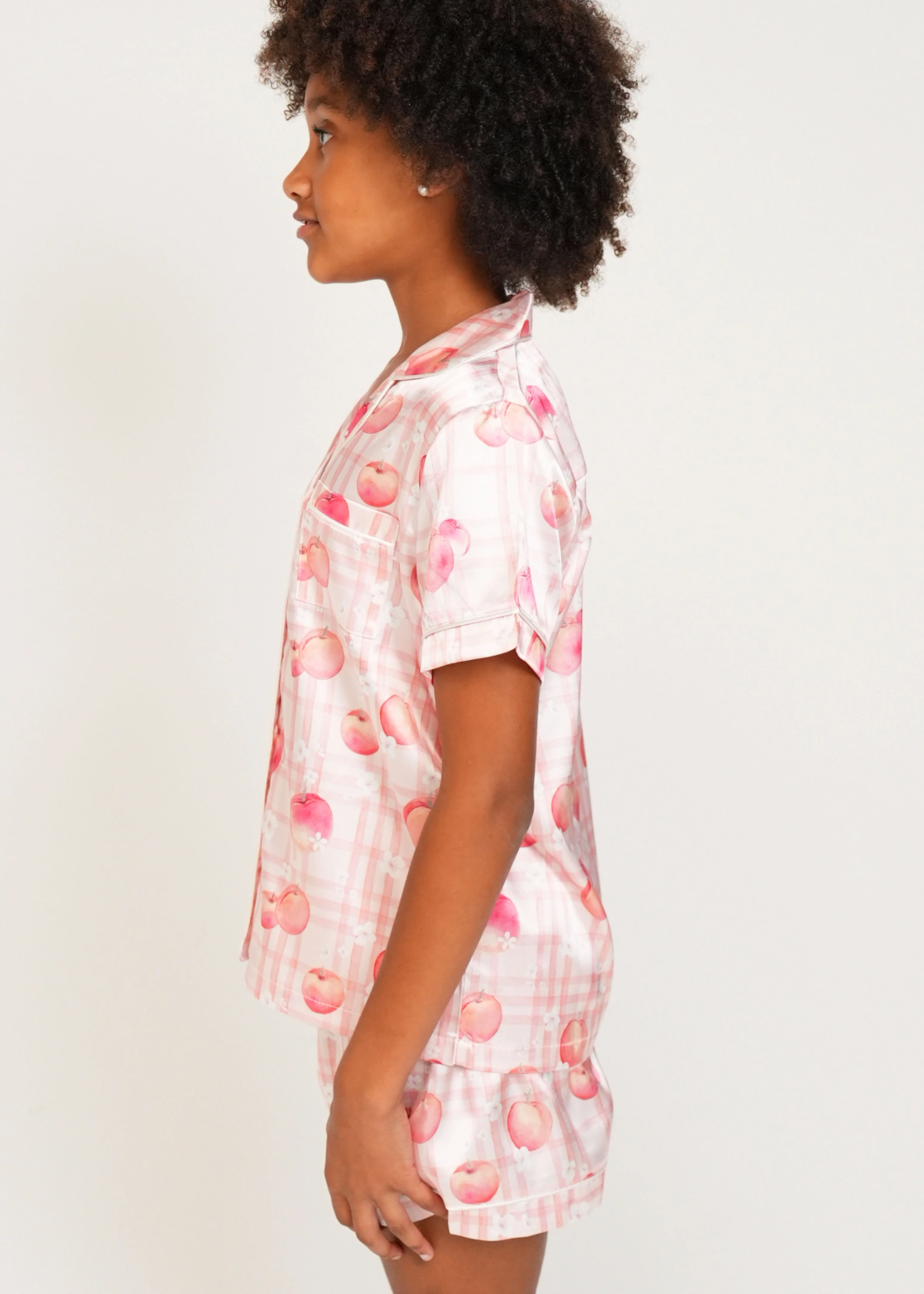 Girls Peaches Satin Short Pyjama Set - Image 4