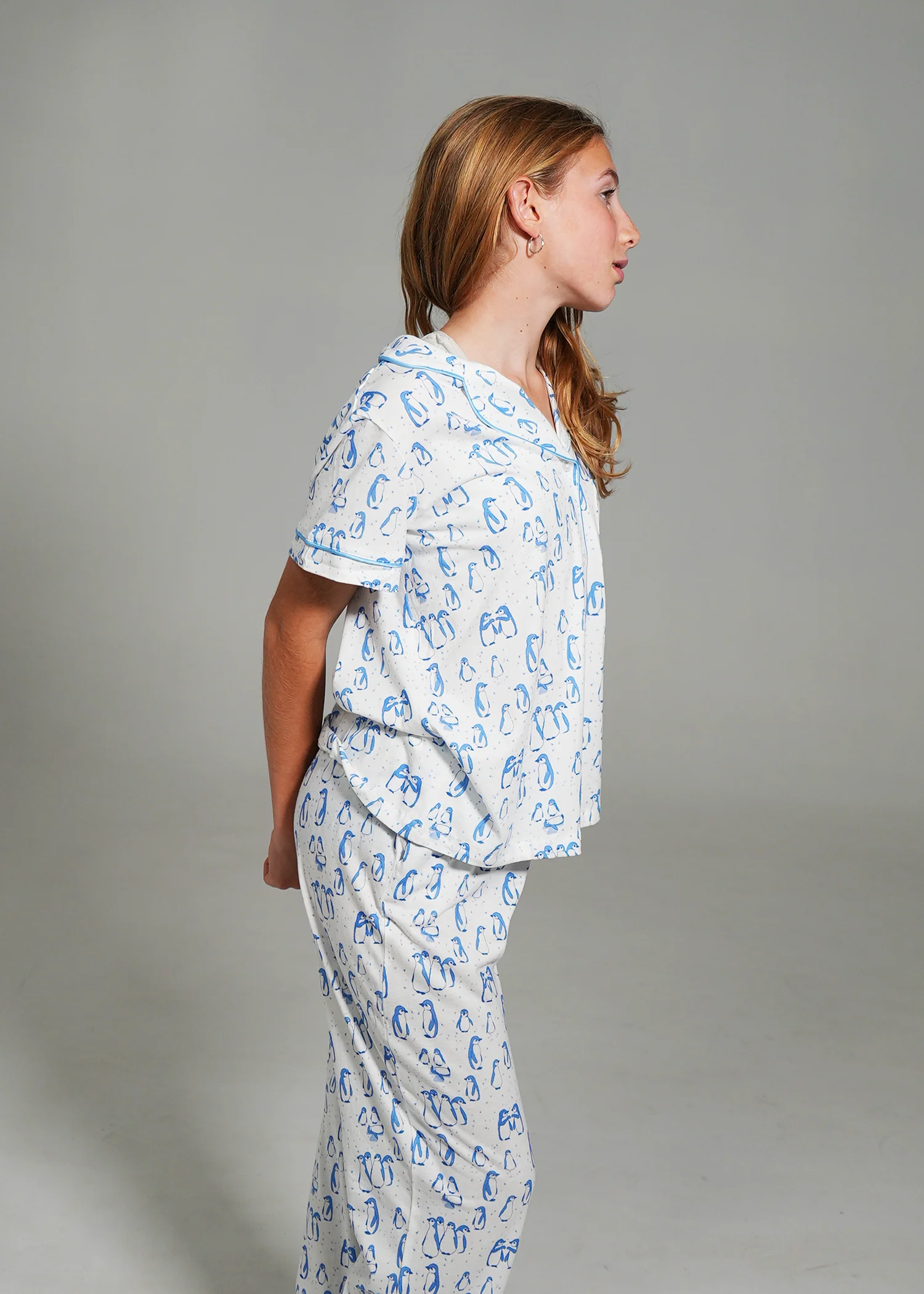 Girls - Penguin Pals Jersey Knit Cotton Short Top / Long Pants PJ Set - Image 5