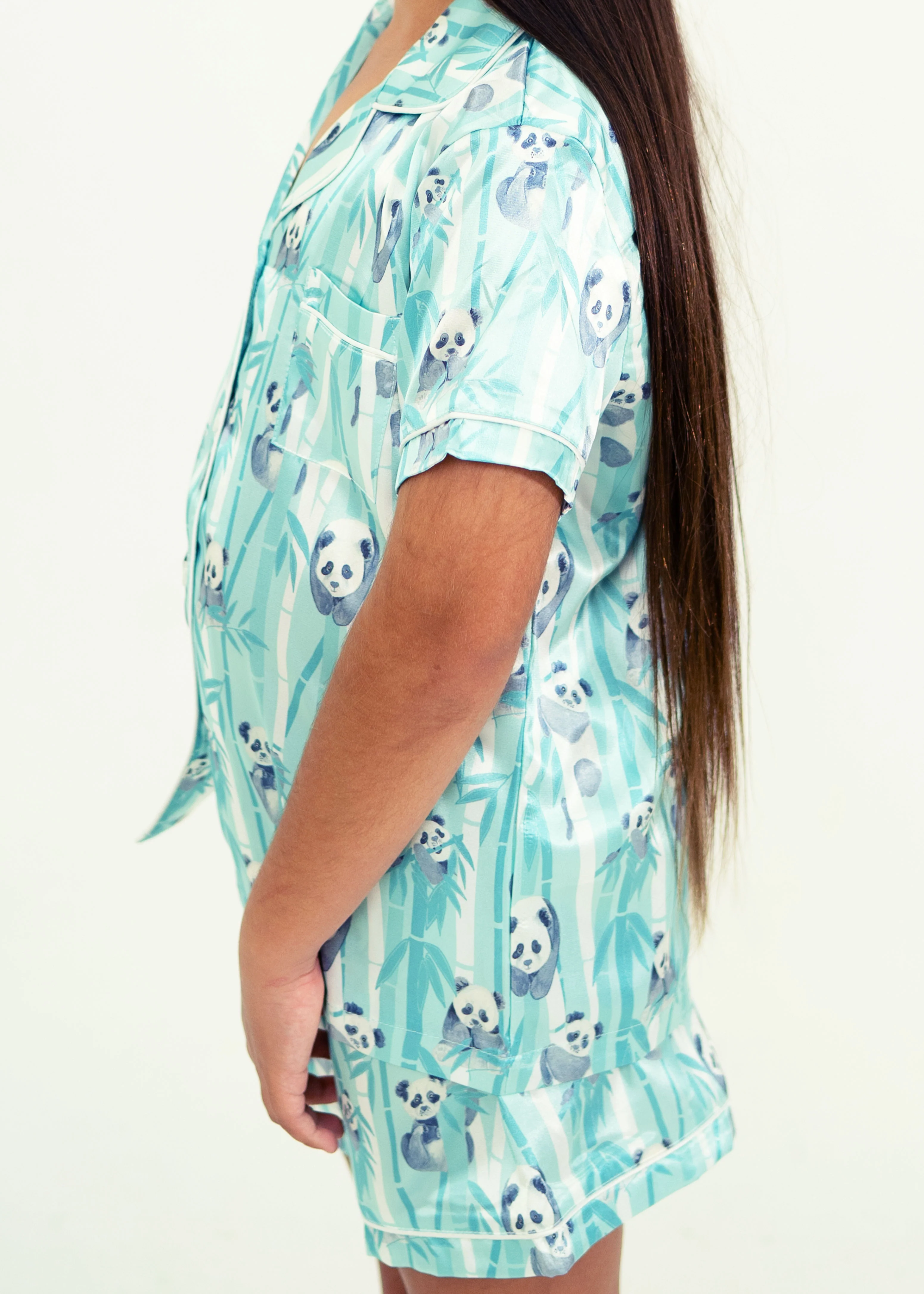 Girls - Playful Pandas Short Satin PJ Set - Image 3