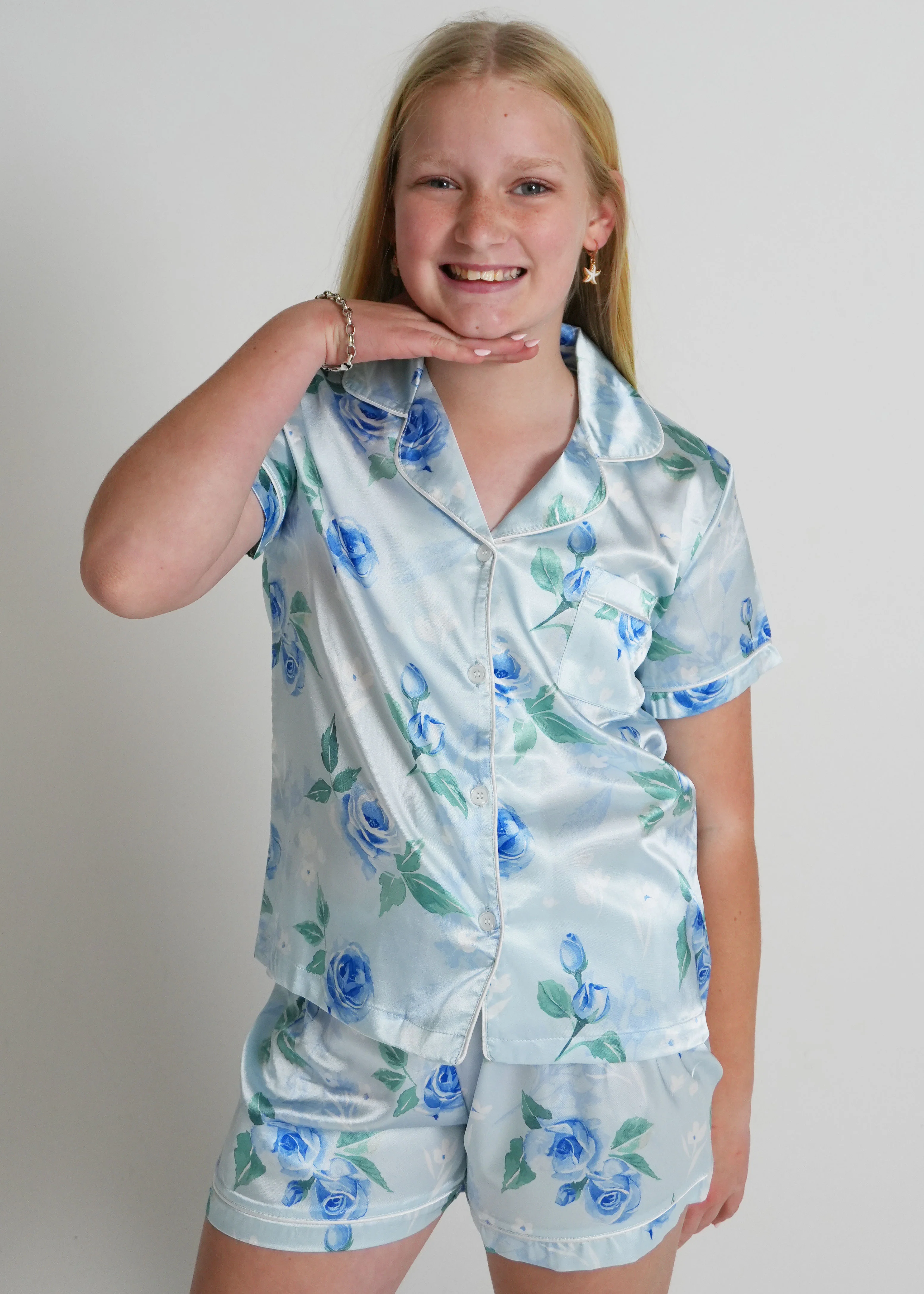 Girls - Royal Rose Satin Short PJ Set - Image 4