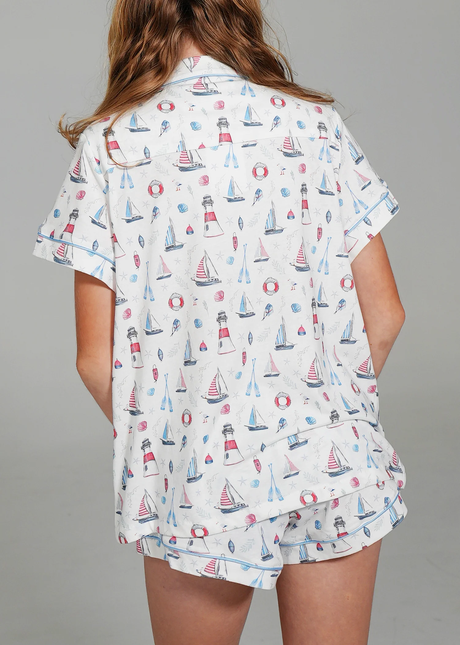 Girls - Sail Away Jersey Knit Cotton Short PJ Set - Image 4