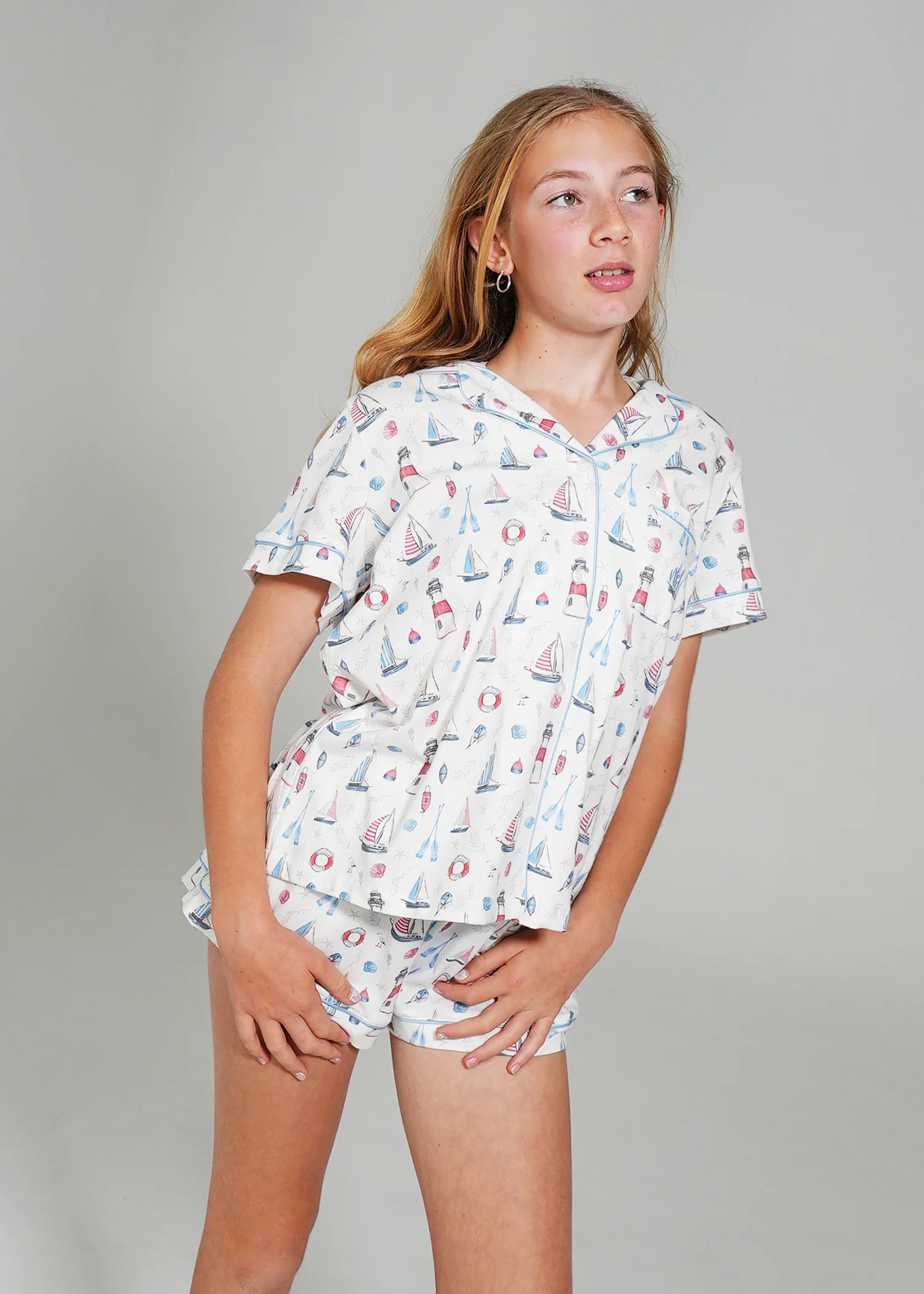 Girls - Sail Away Jersey Knit Cotton Short PJ Set - Image 5