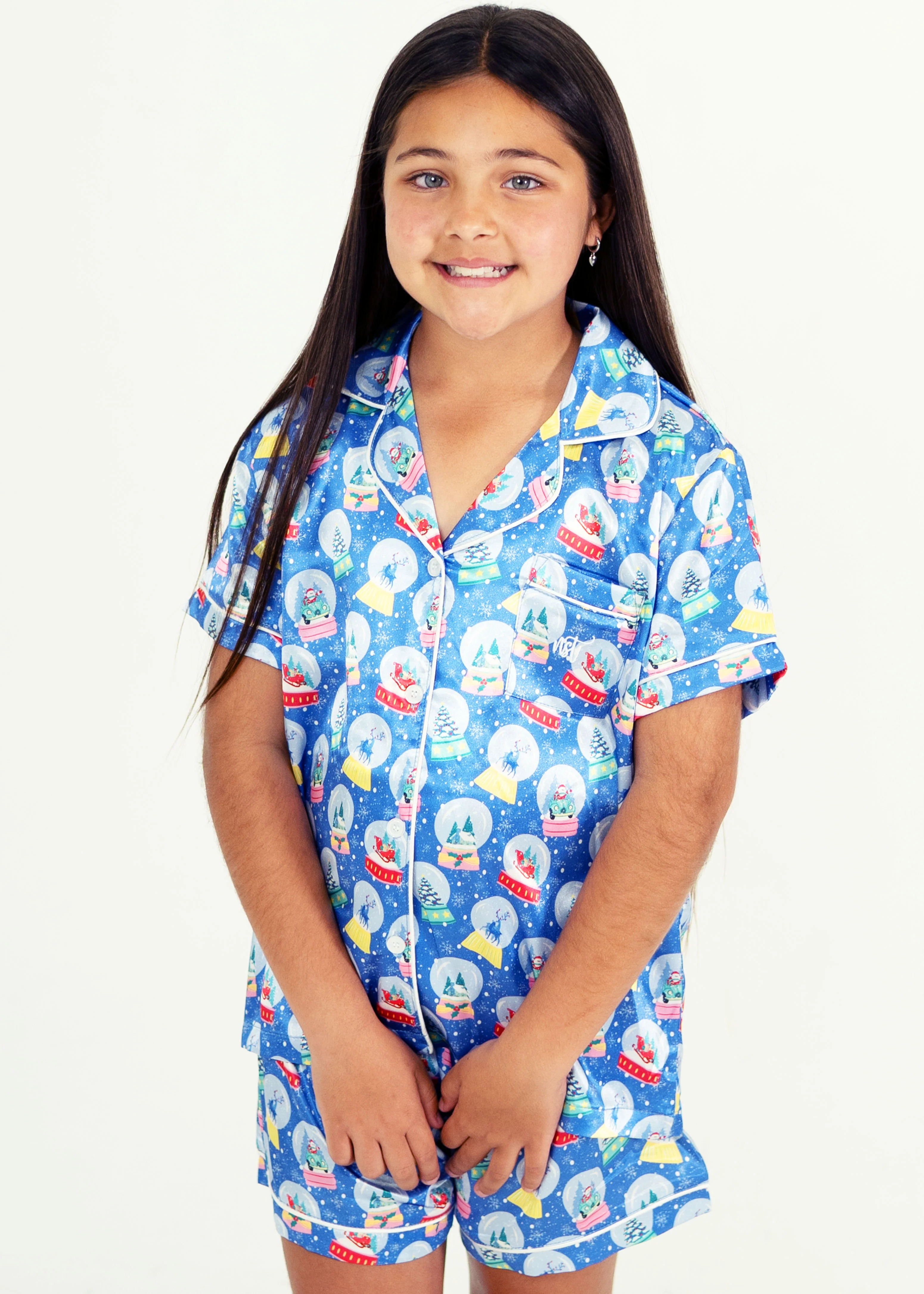 Girls - Santa's Snow Globes Satin Short PJ Set