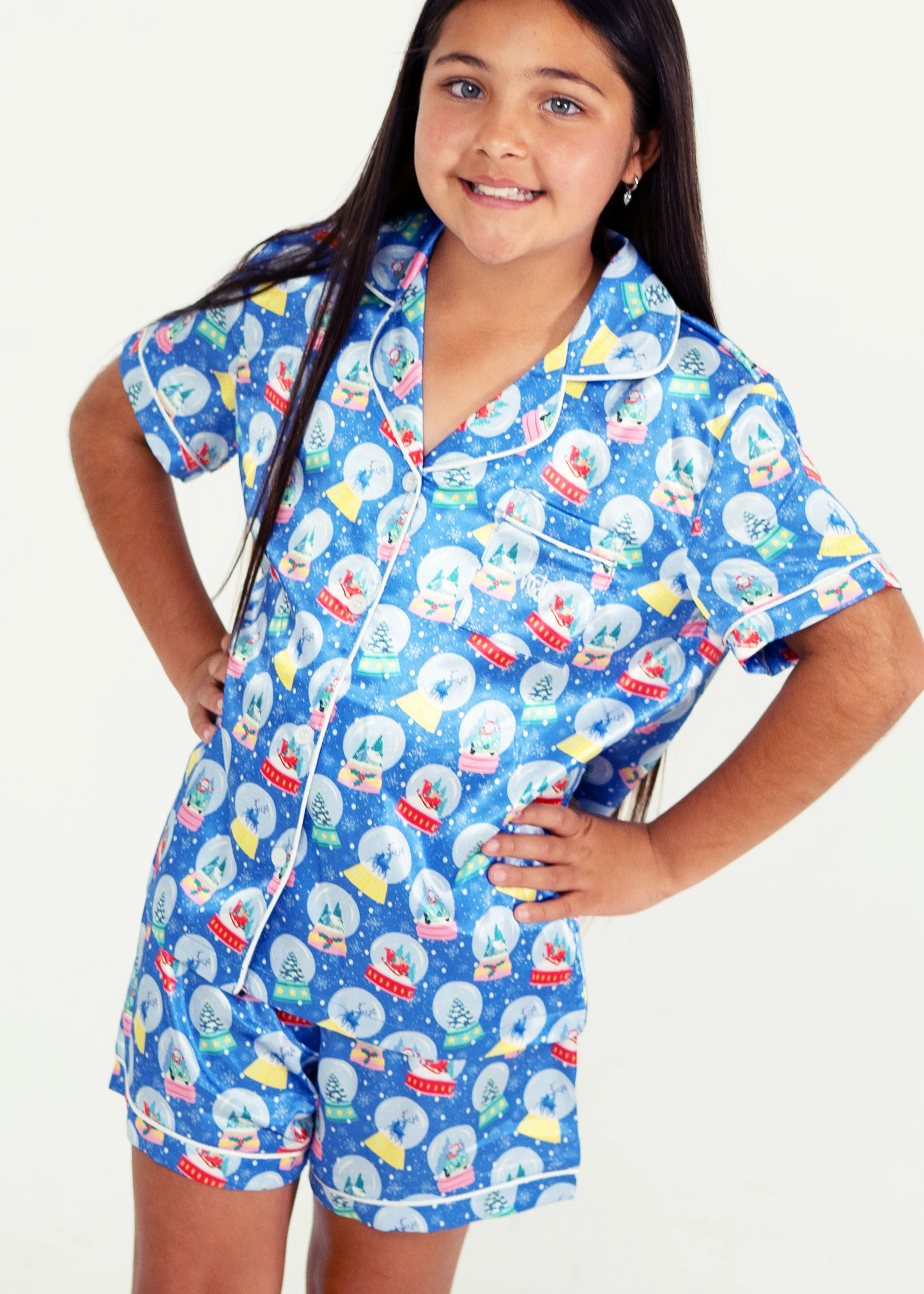 Girls - Santa's Snow Globes Satin Short PJ Set - Image 2