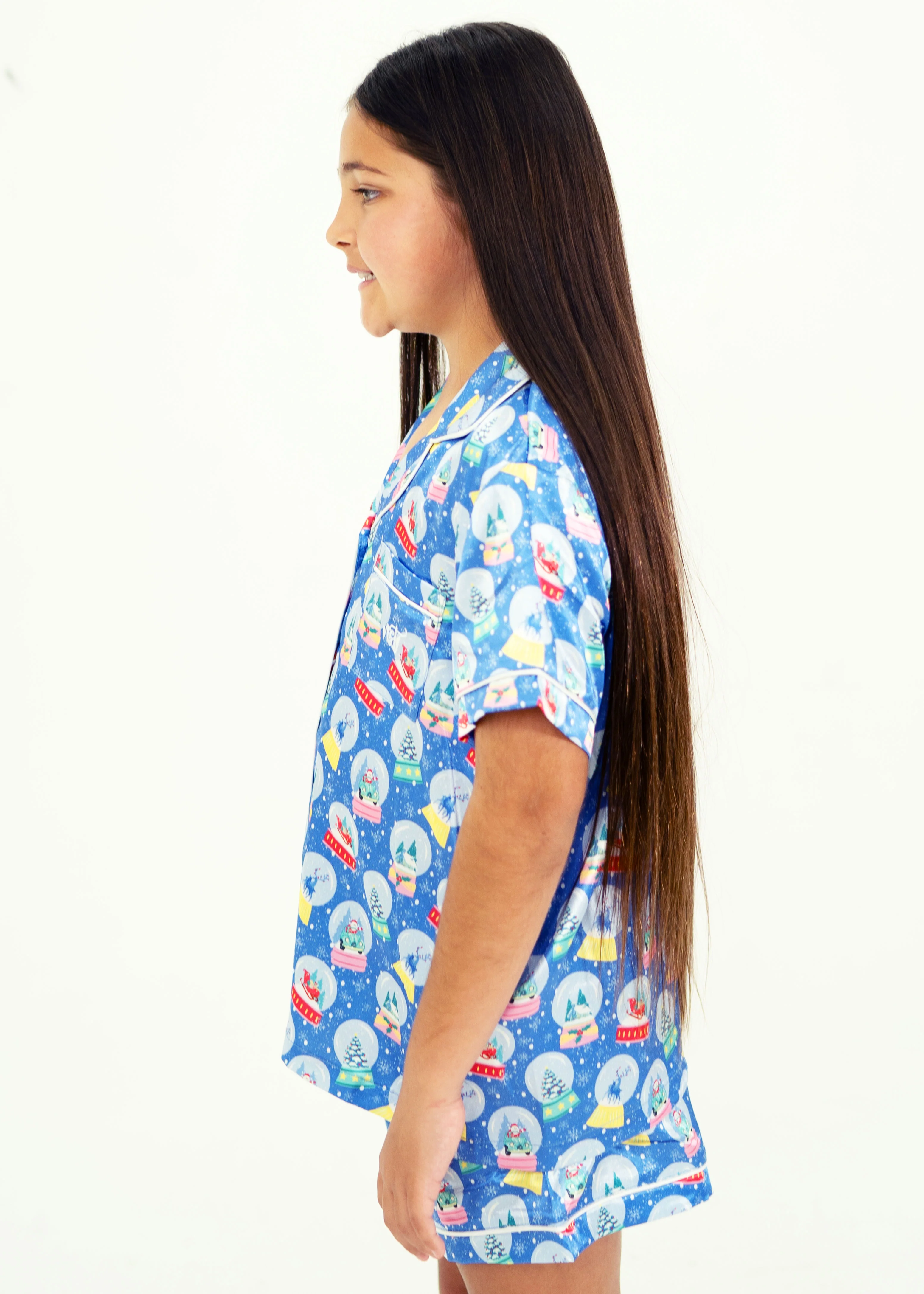 Girls - Santa's Snow Globes Satin Short PJ Set - Image 3