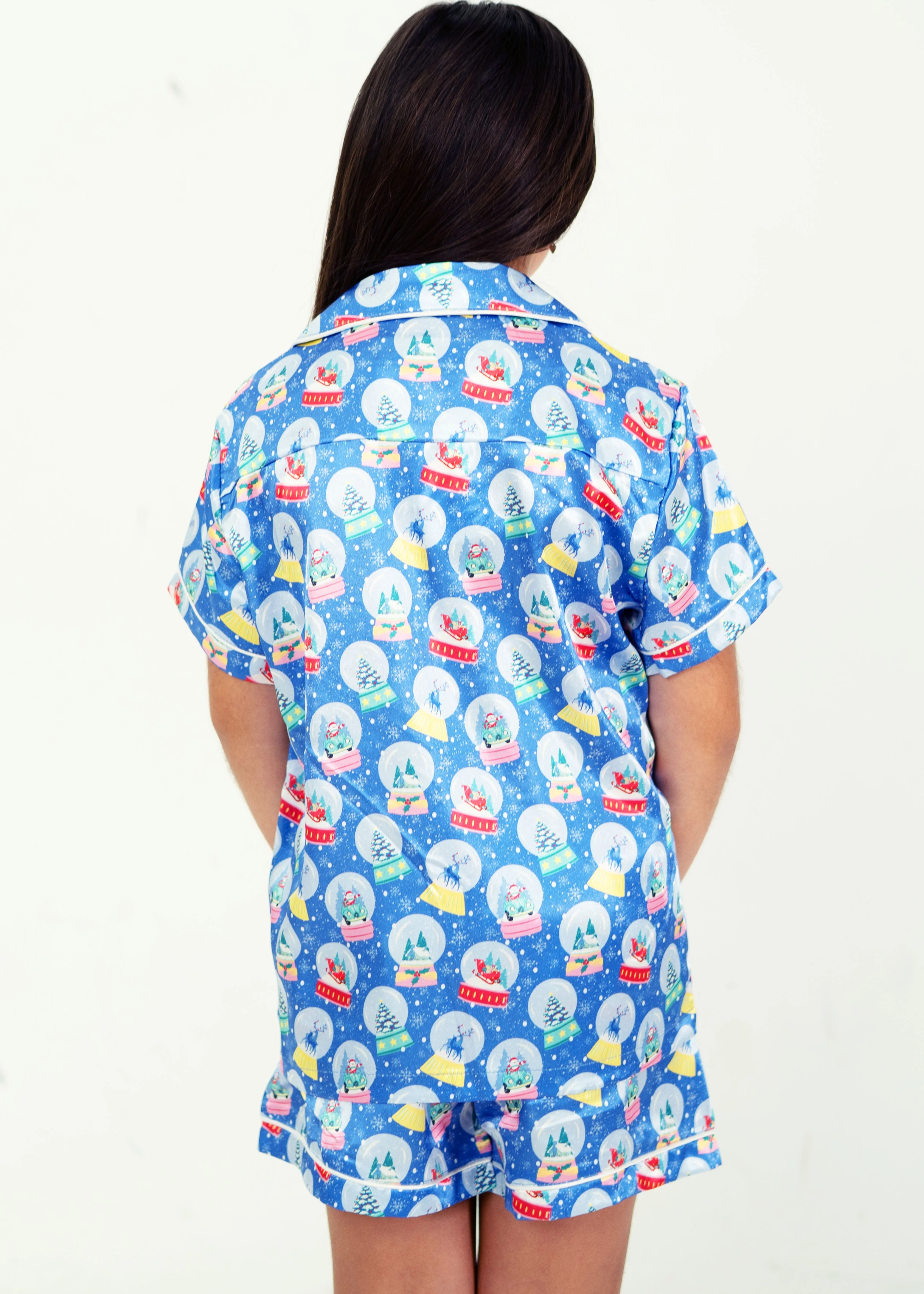 Girls - Santa's Snow Globes Satin Short PJ Set - Image 4
