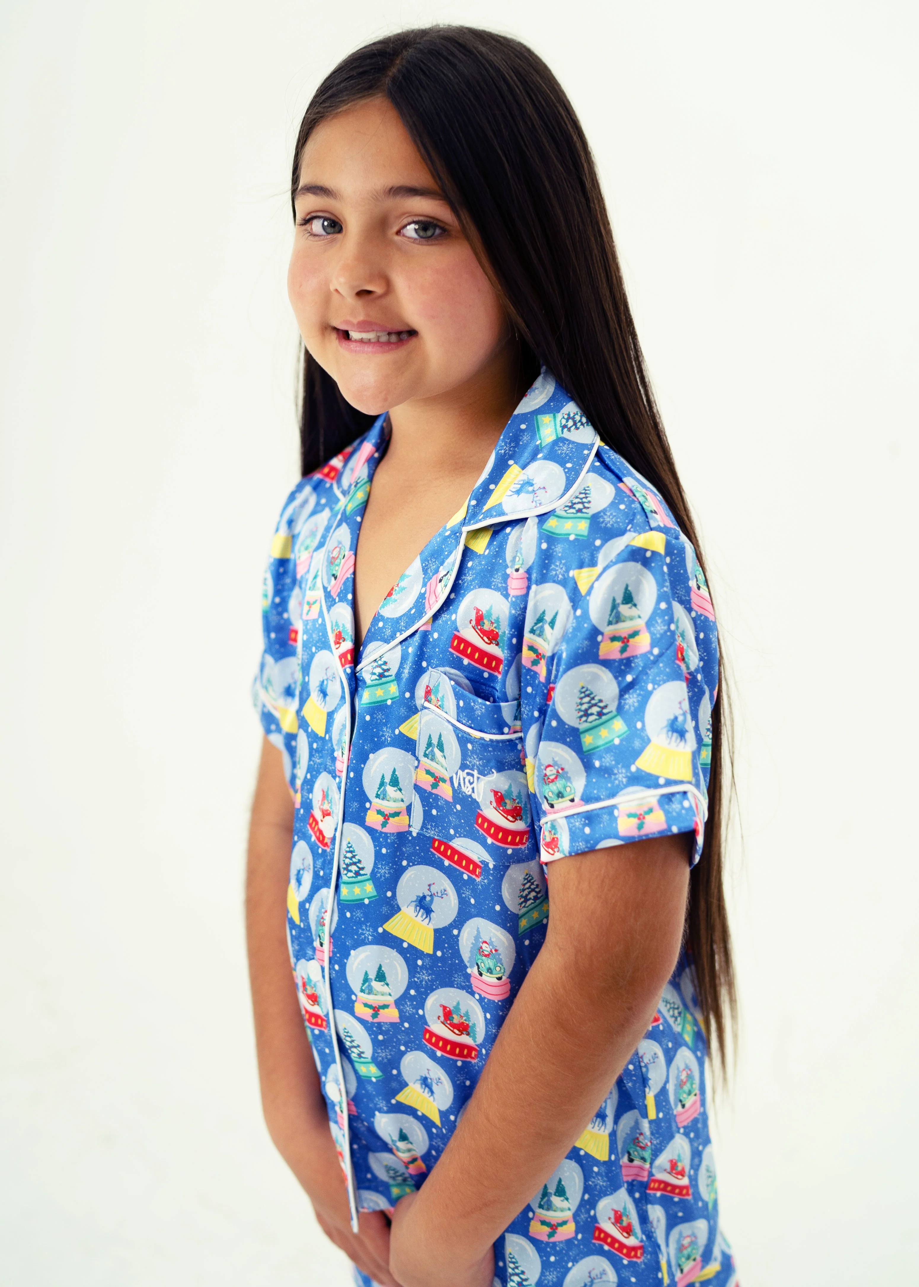 Girls - Santa's Snow Globes Satin Short PJ Set - Image 5