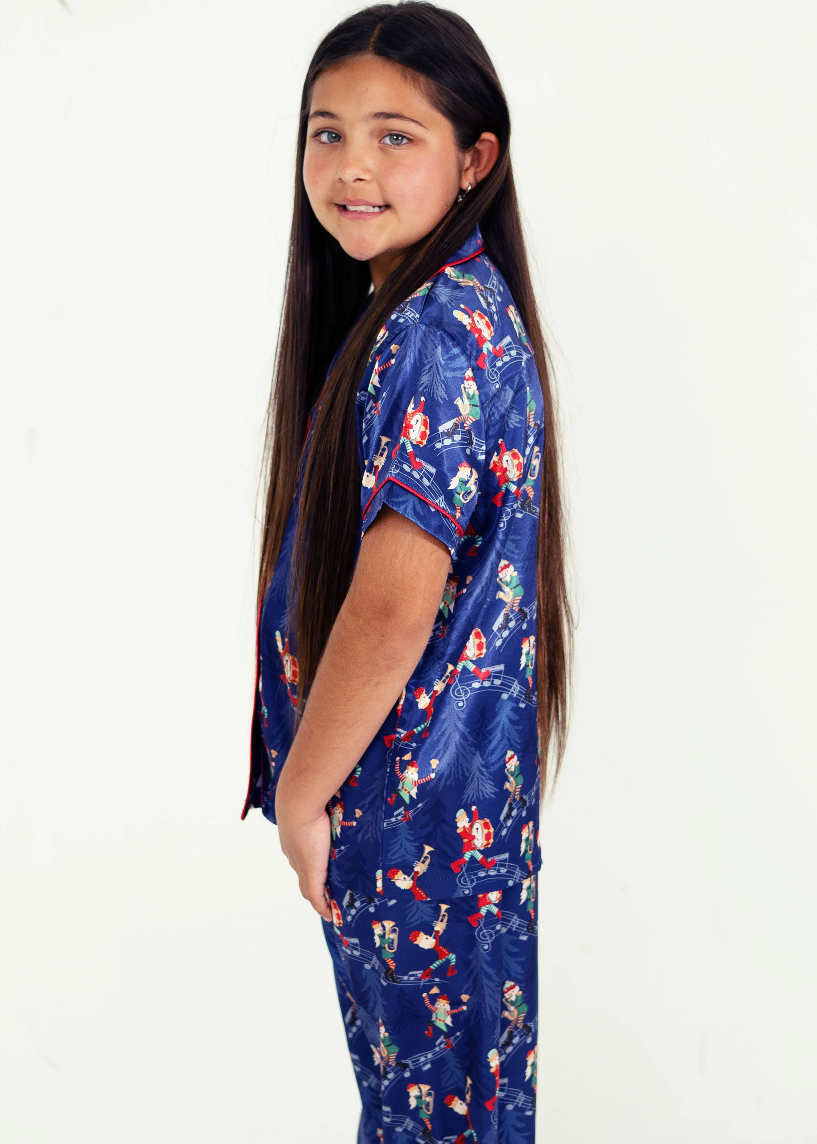 Girls - Santa's Workshop Satin Short Top/ Long Pants Pyjama Set - Image 4