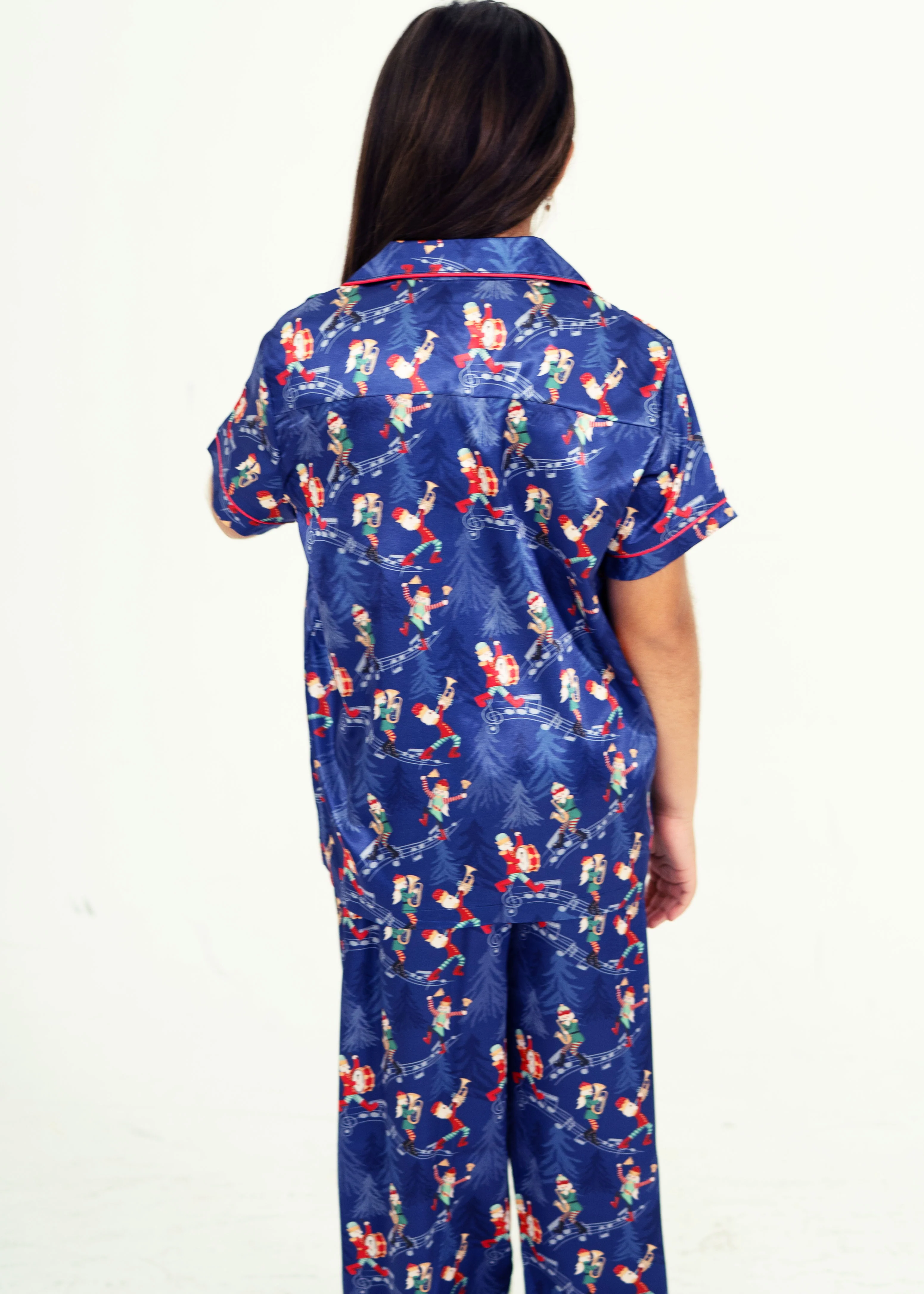 Girls - Santa's Workshop Satin Short Top/ Long Pants Pyjama Set - Image 5