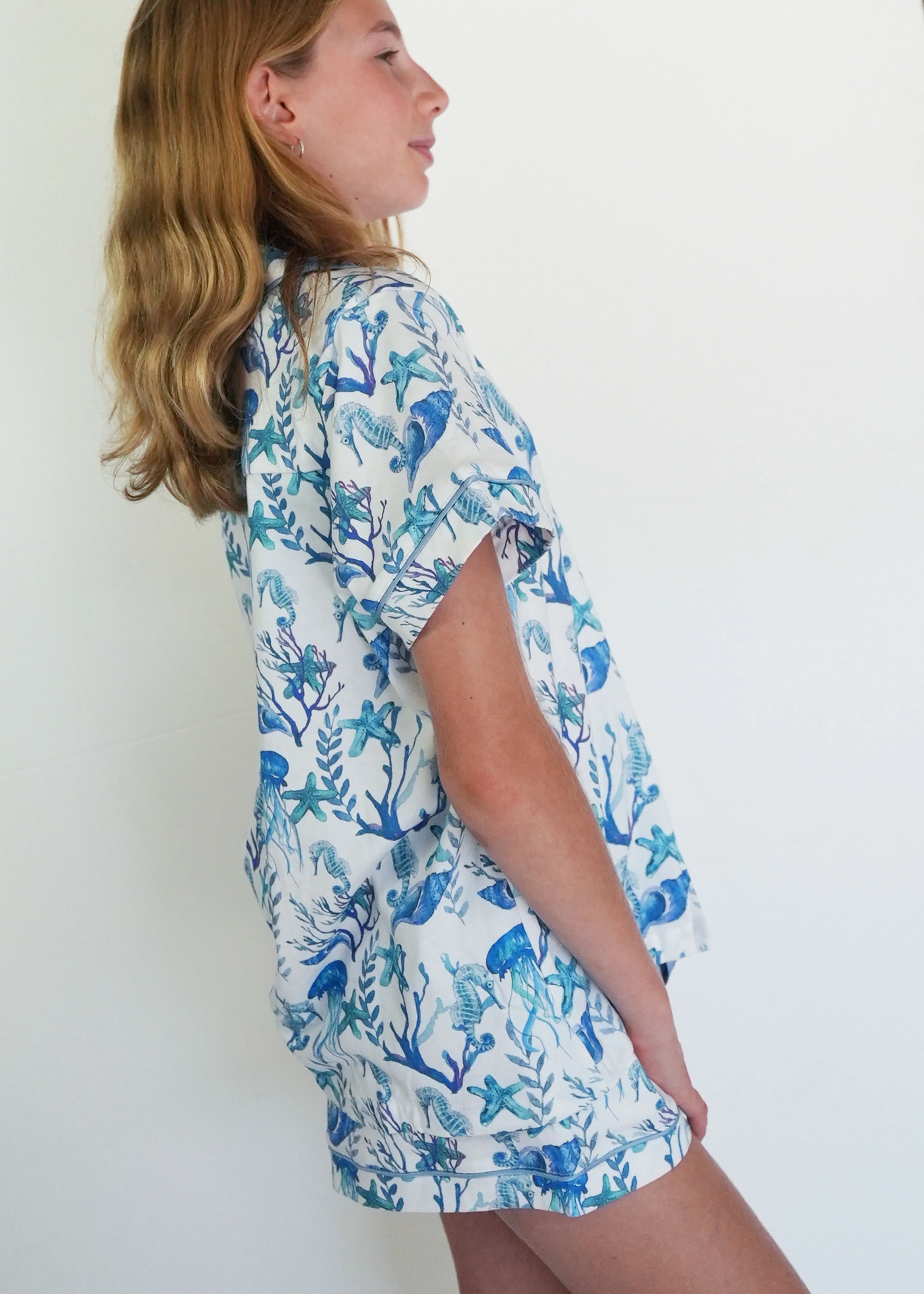 Girls - Sea Life Jersey Knit Cotton Short PJ Set - Image 3