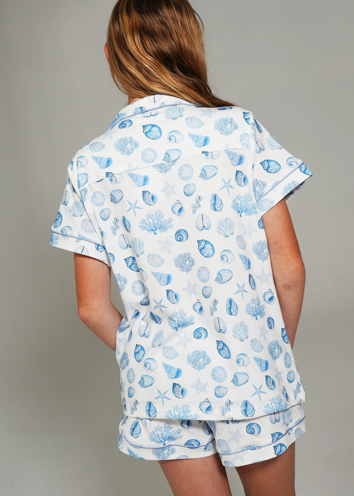 Girls - Seashell Sweetheart Jersey Knit Cotton Short PJ Set - Image 3