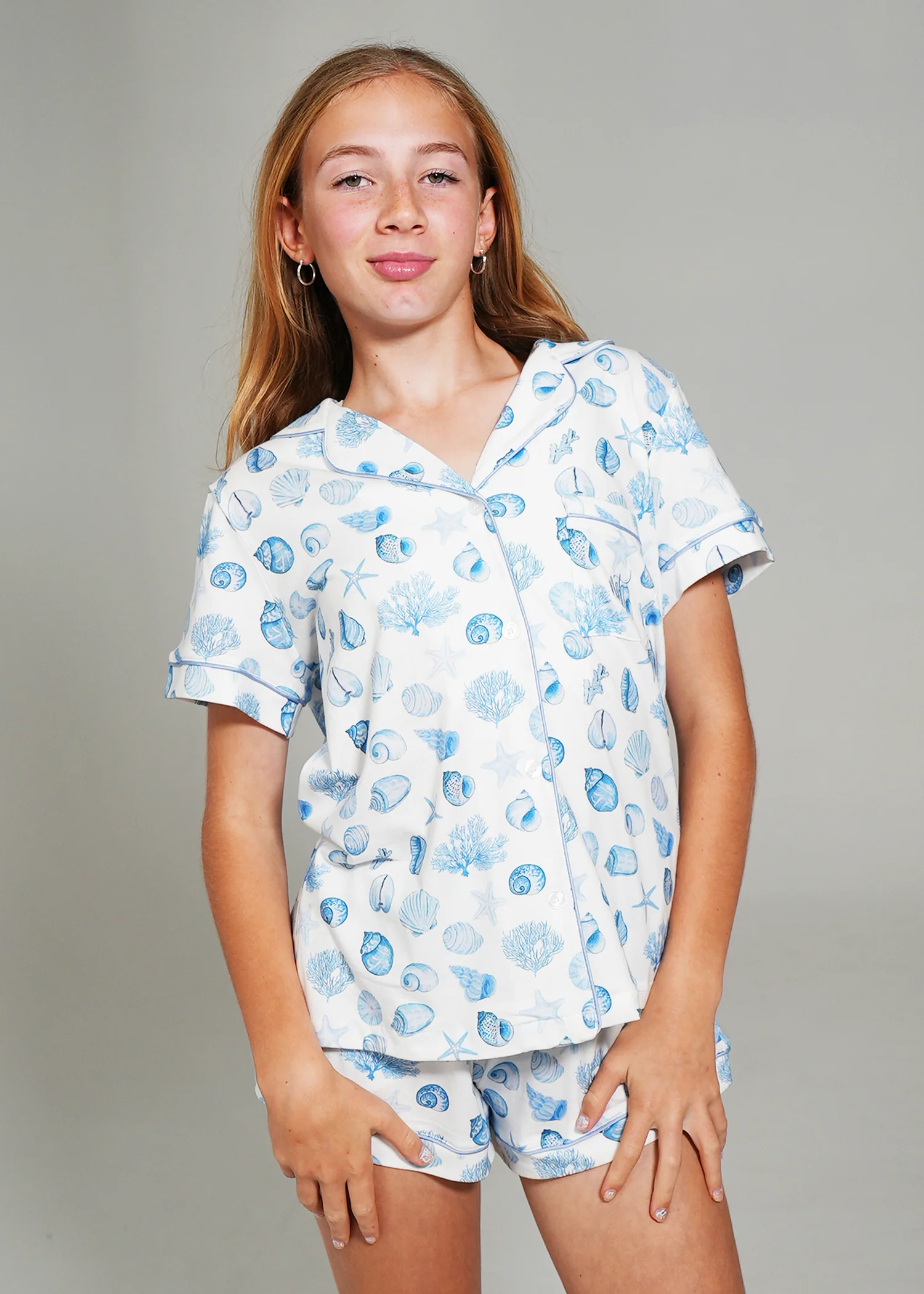 Girls - Seashell Sweetheart Jersey Knit Cotton Short PJ Set - Image 4