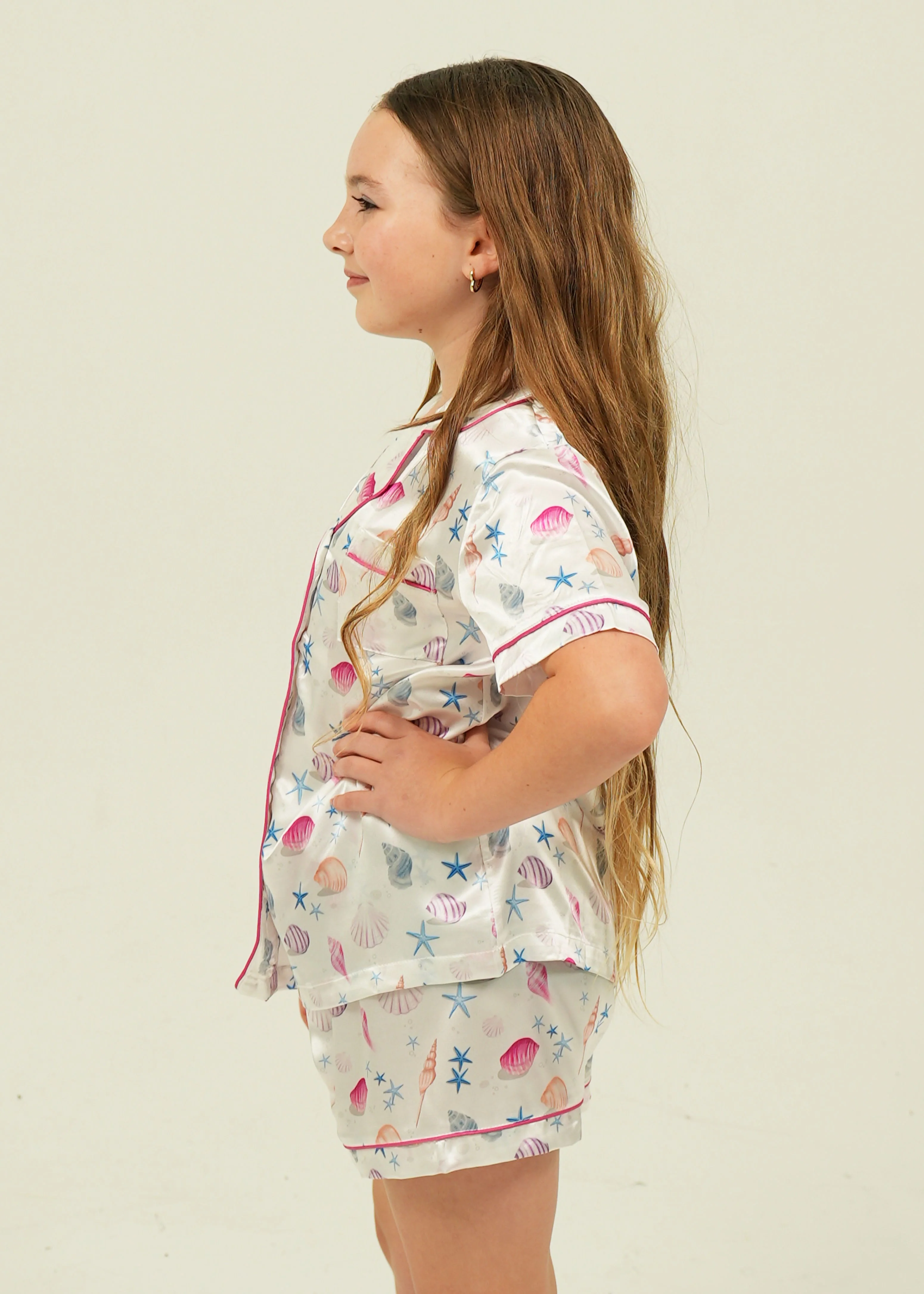Girls Seashells Satin Short Pajama Set - Image 3