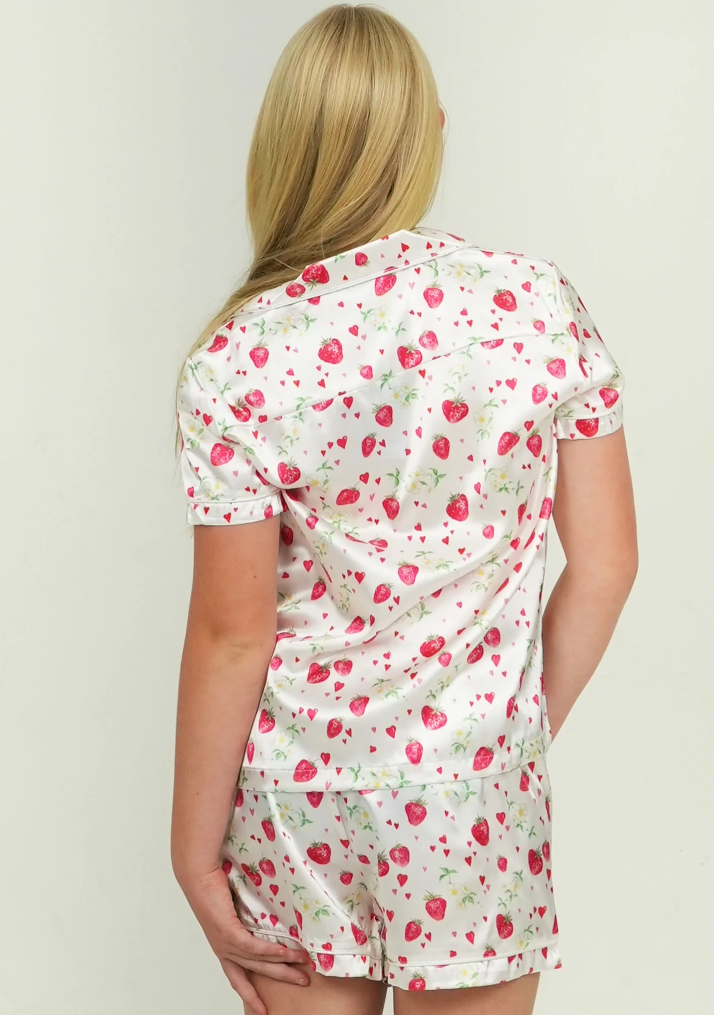 Girls Strawberries Satin Short Pajama Set - Image 2