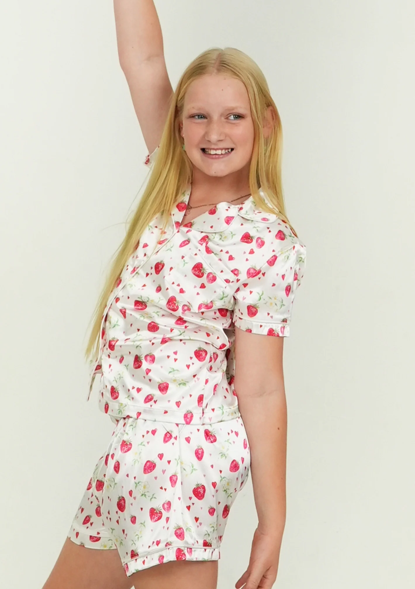 Girls Strawberries Satin Short Pajama Set - Image 4
