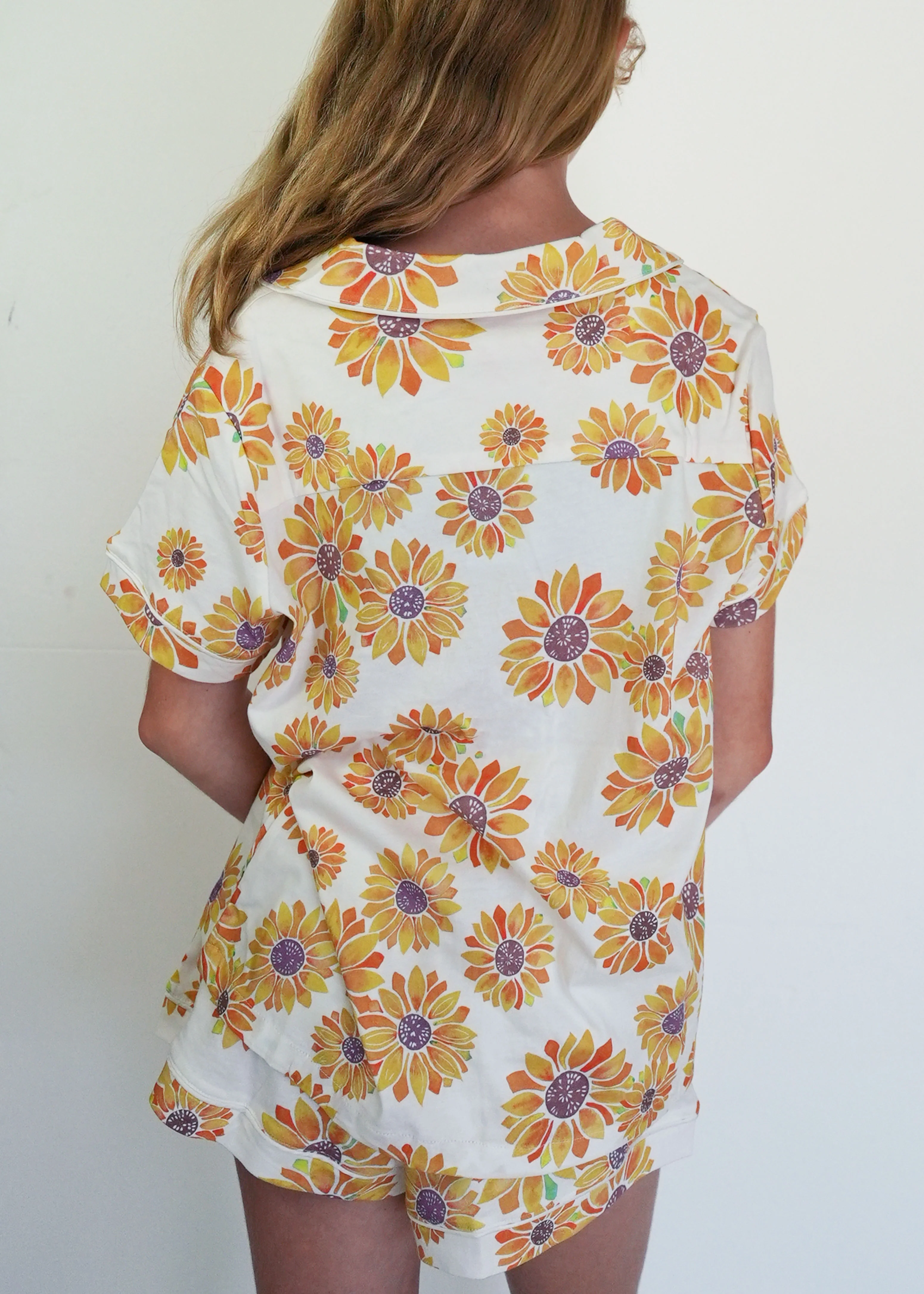 Girls - Sunflower Jersey Knit Cotton Short PJ Set - Image 3