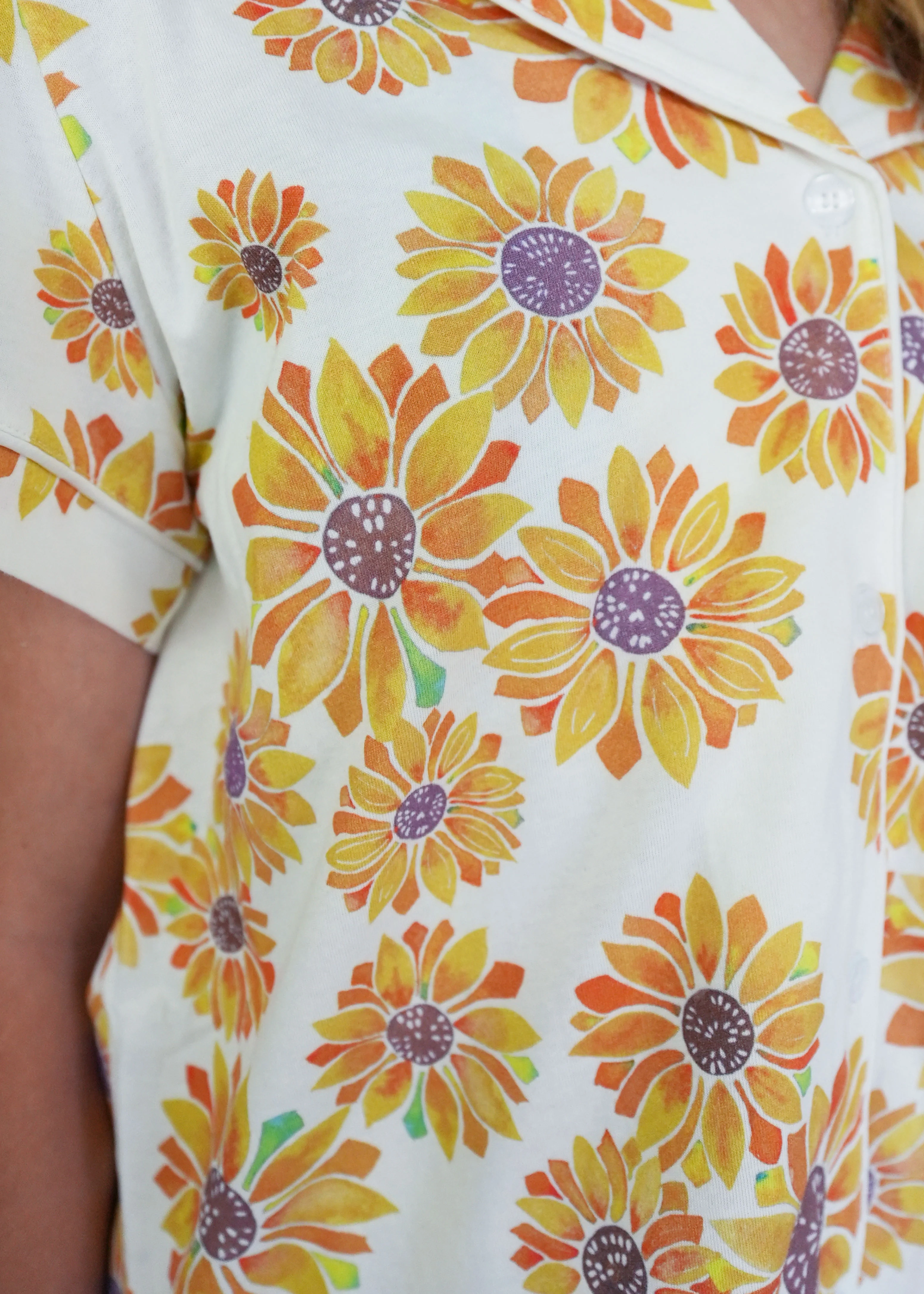 Girls - Sunflower Jersey Knit Cotton Short PJ Set - Image 4