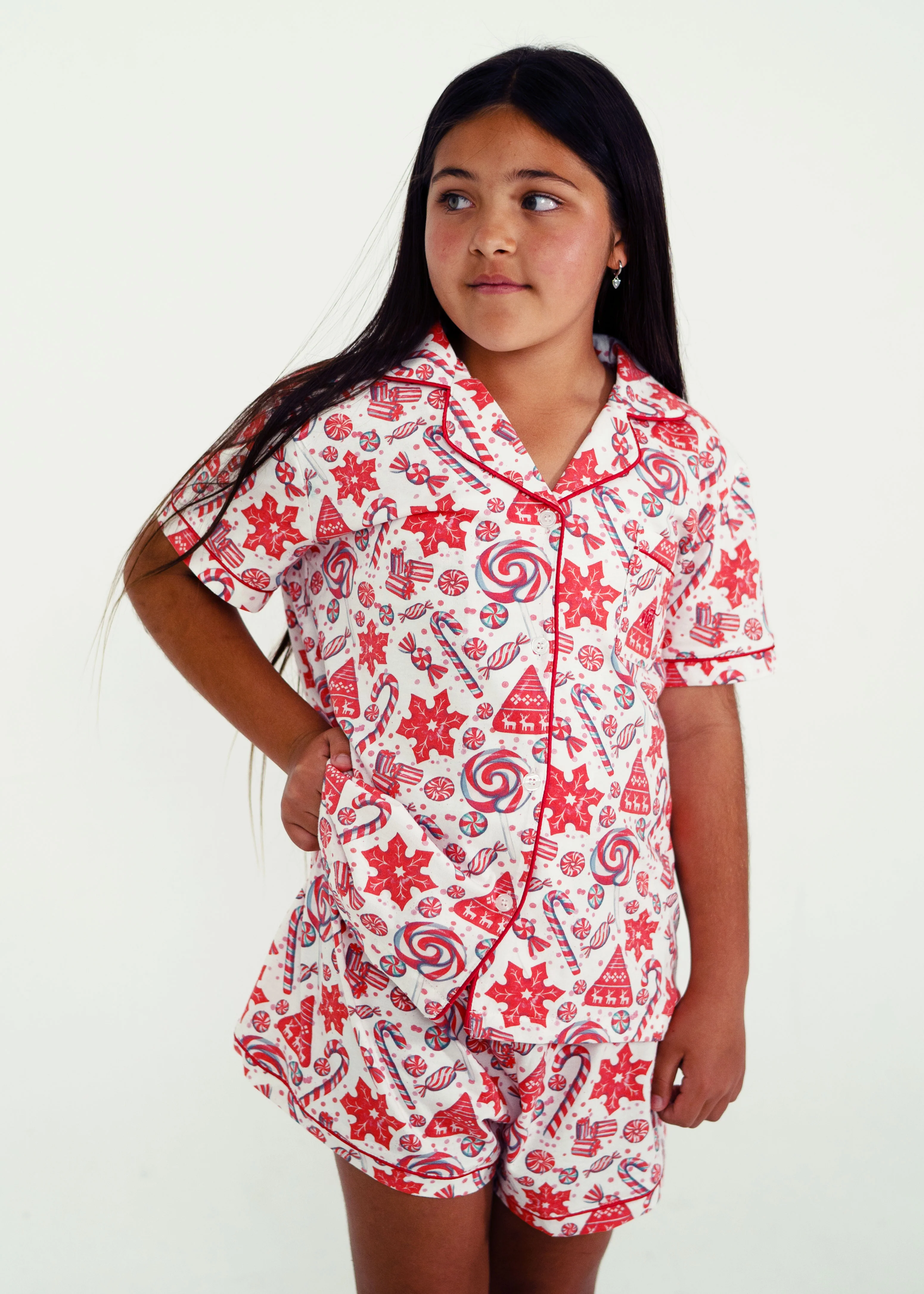 Girls - Sweet Christmas White Jersey Knit Cotton Short PJ Set - Image 3