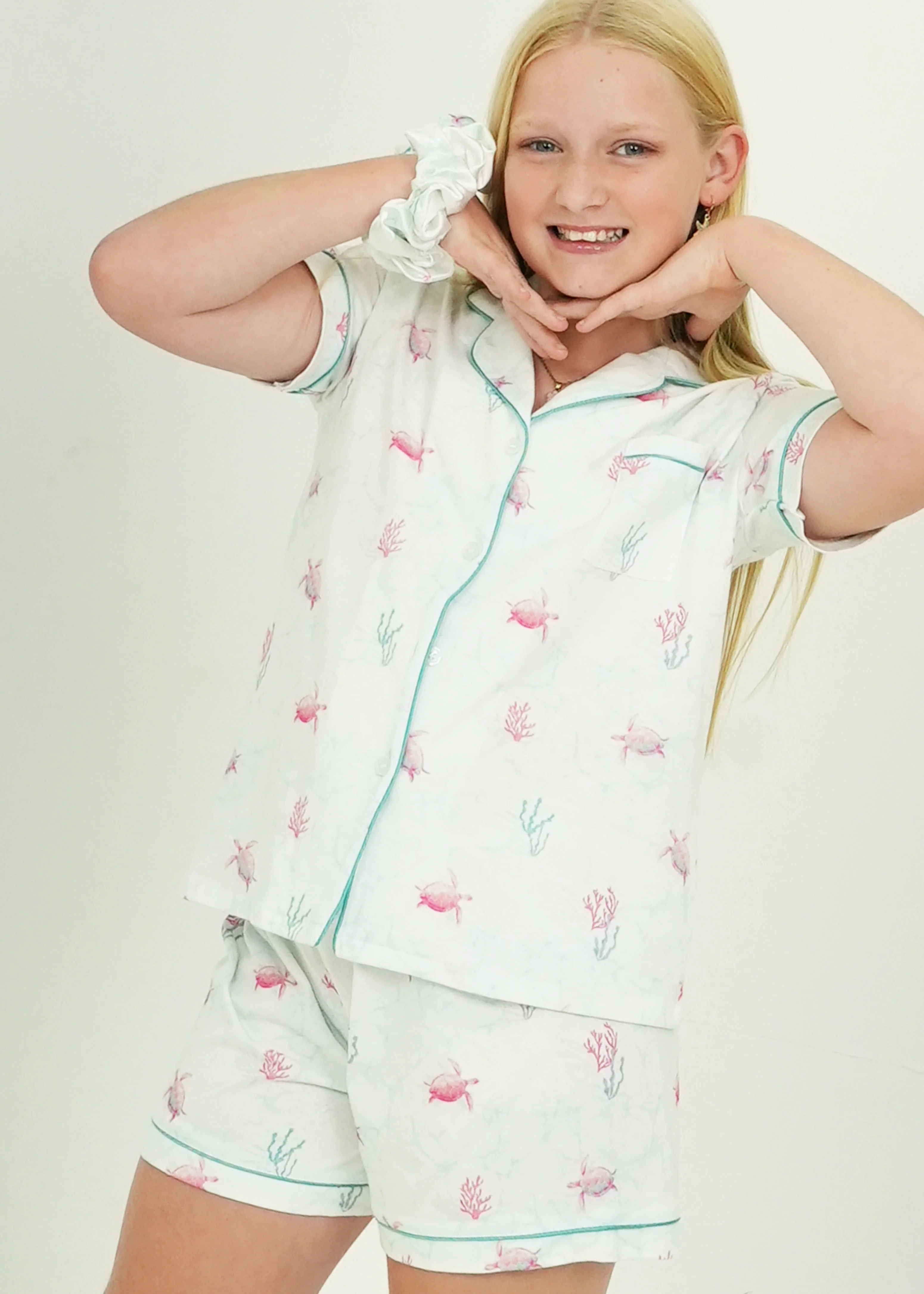 Girls - White Turtles - Jersey Knit Cotton Short PJ Set
