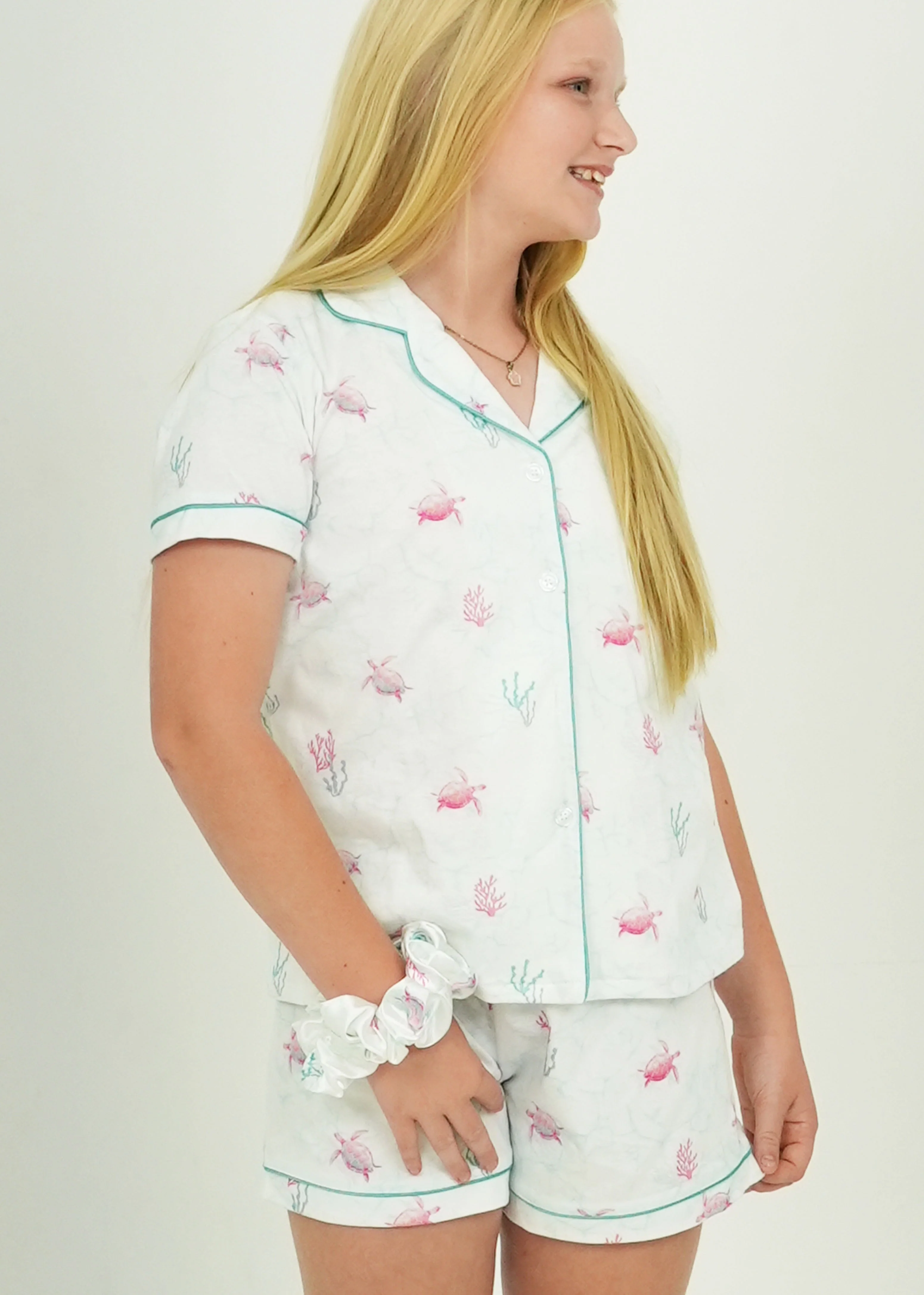 Girls - White Turtles - Jersey Knit Cotton Short PJ Set - Image 2