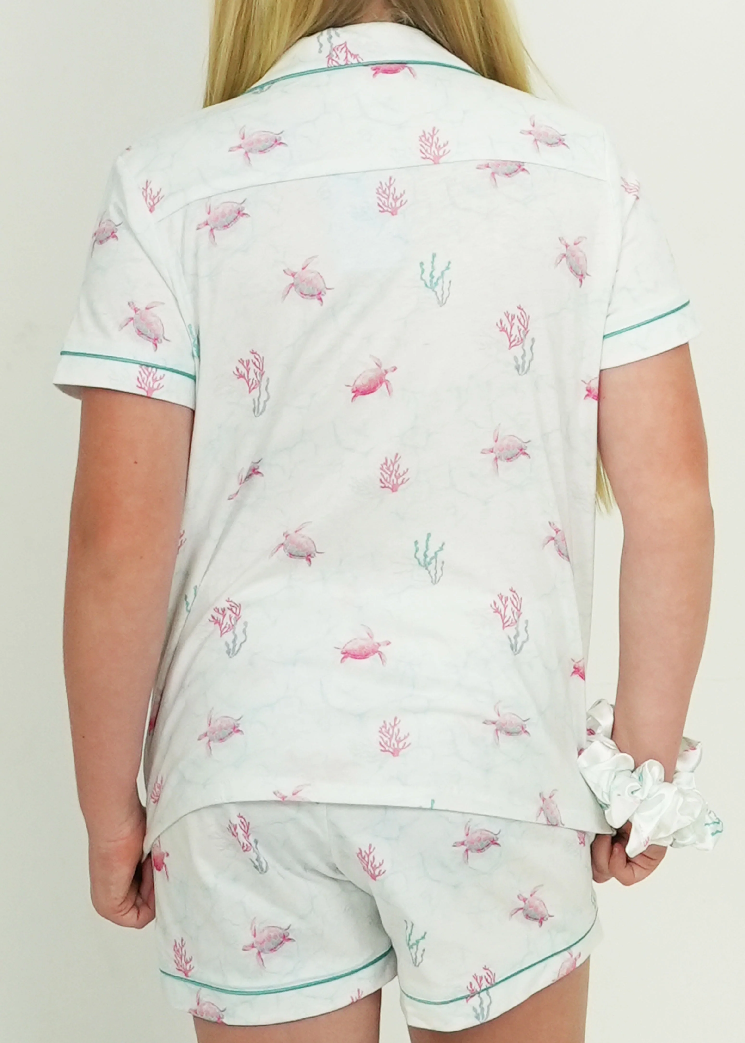 Girls - White Turtles - Jersey Knit Cotton Short PJ Set - Image 3