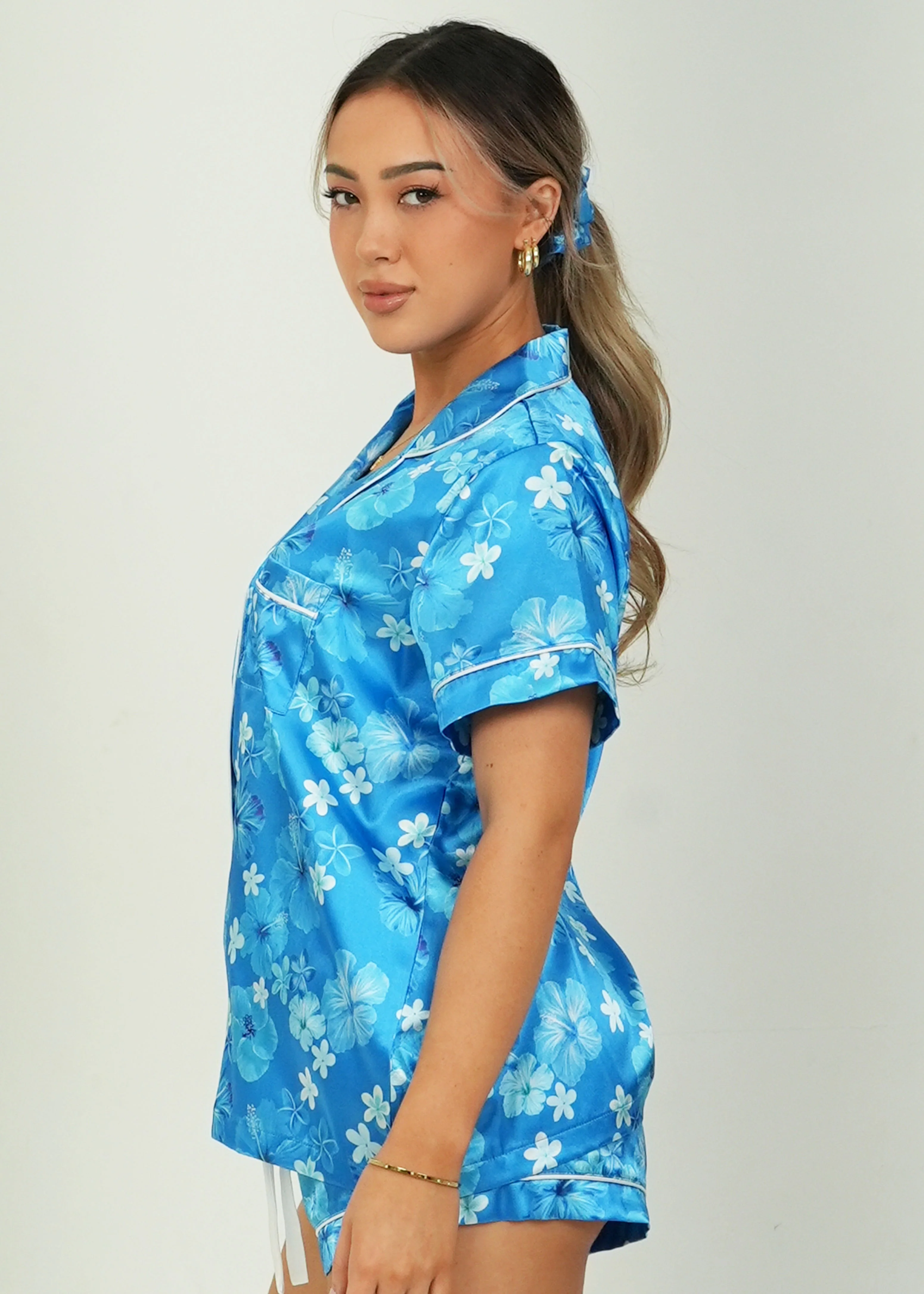 Hawaiian Daze - Blue Short Satin PJ Set - Image 5