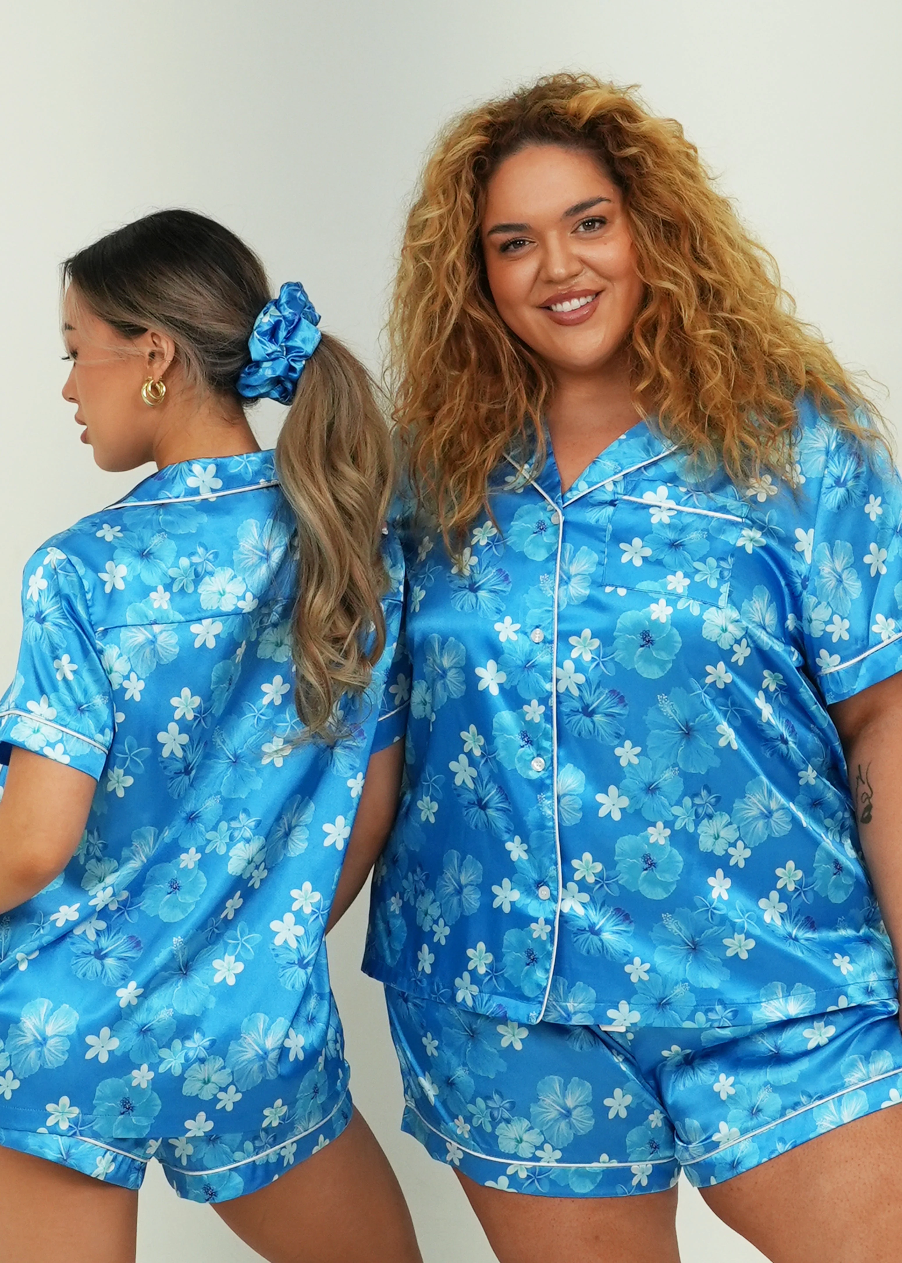 Hawaiian Daze - Blue Short Satin PJ Set - Image 7