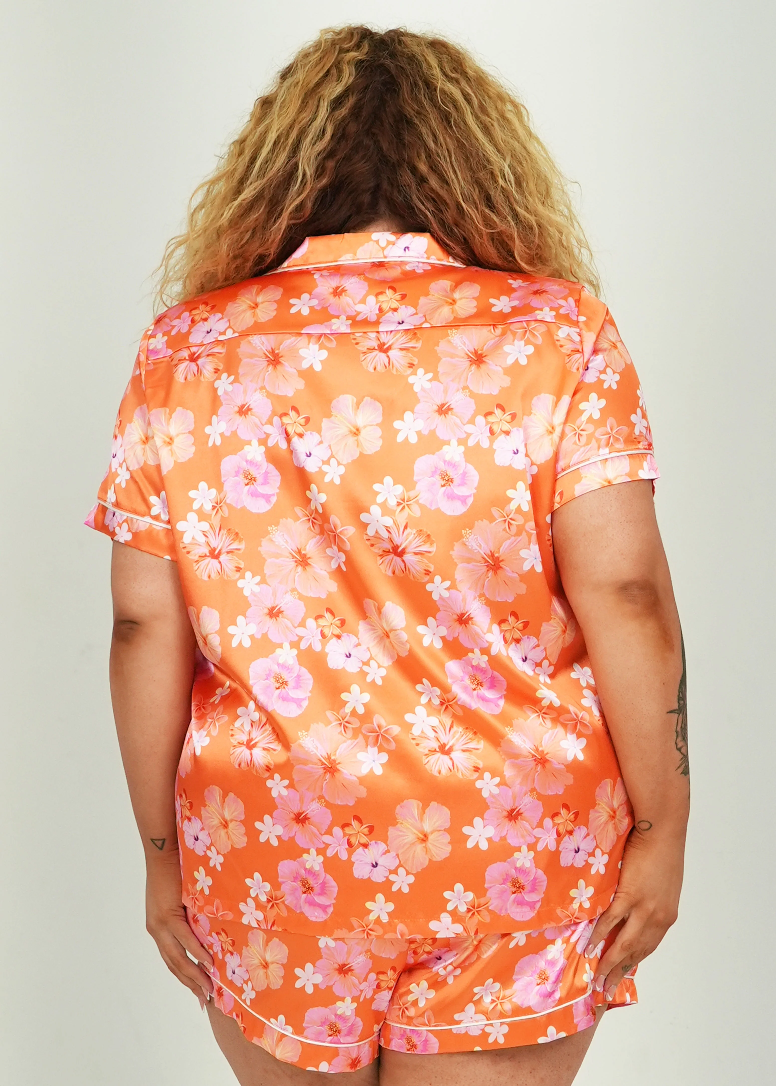 Hawaiian Daze - Orange Short Satin PJ Set - Image 7