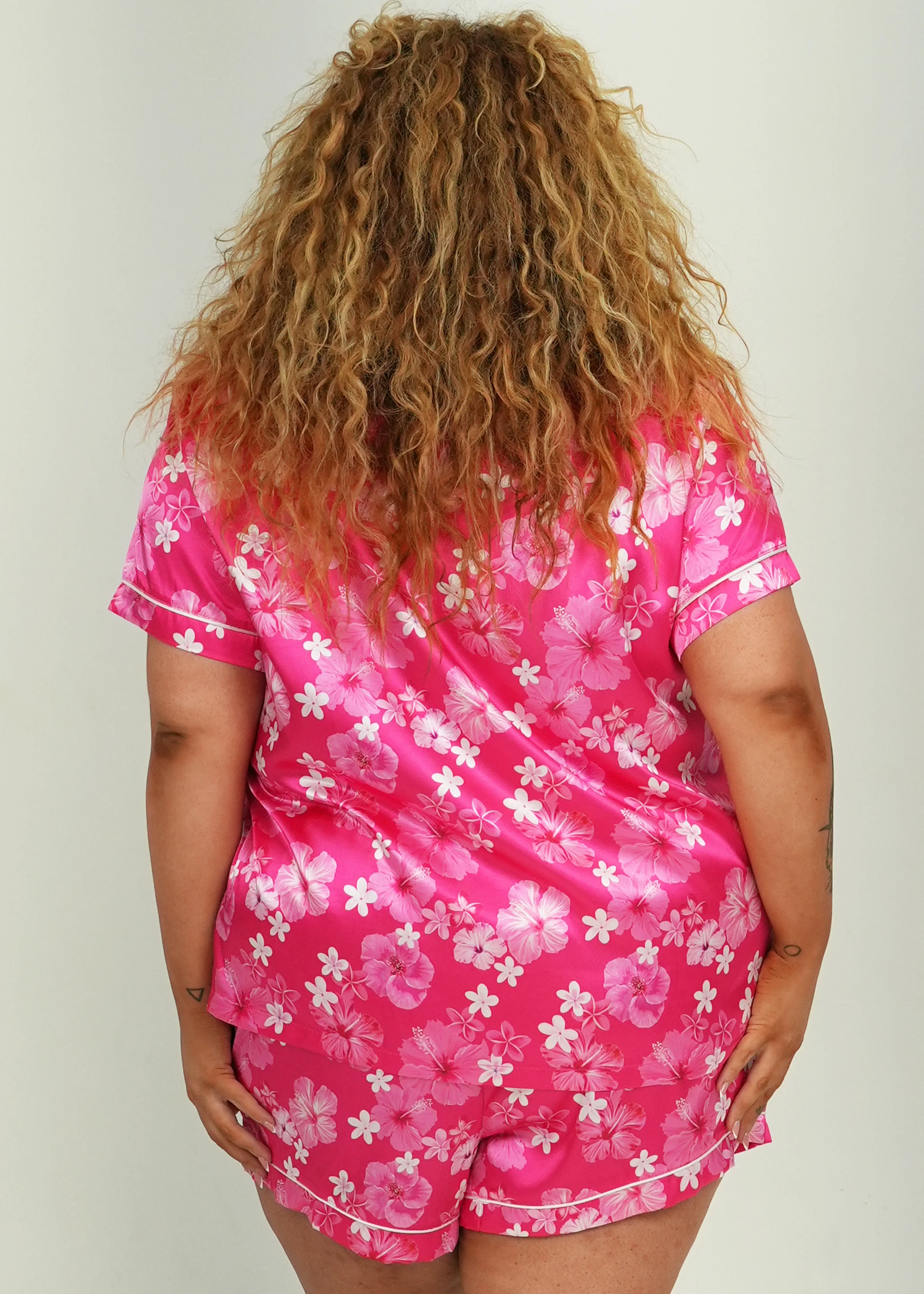 Hawaiian Daze - Pink Short Satin PJ Set - Image 5