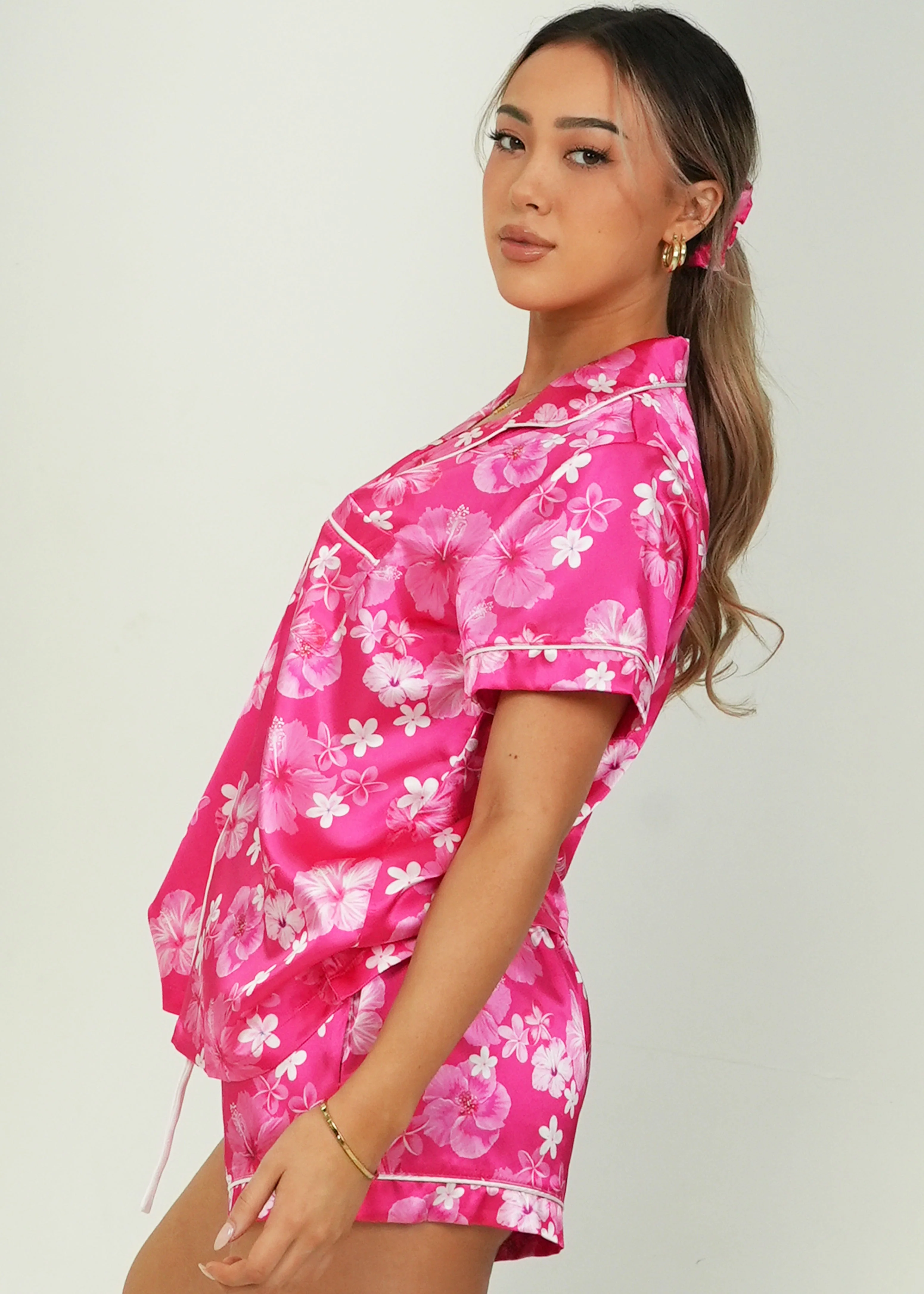 Hawaiian Daze - Pink Short Satin PJ Set - Image 8