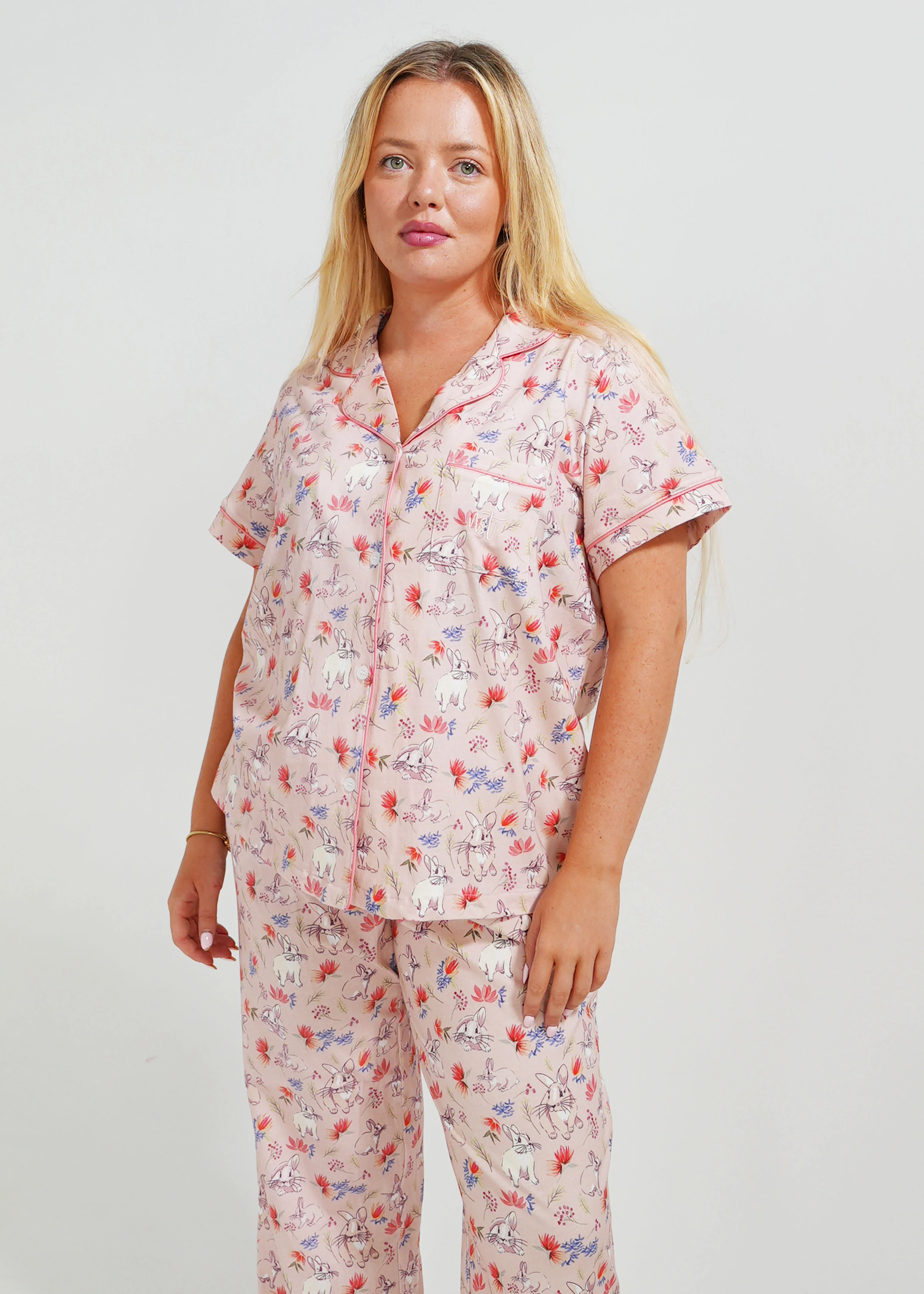 Hop To Bed Jersey Knit Cotton Short Top / Long Pants PJ Set