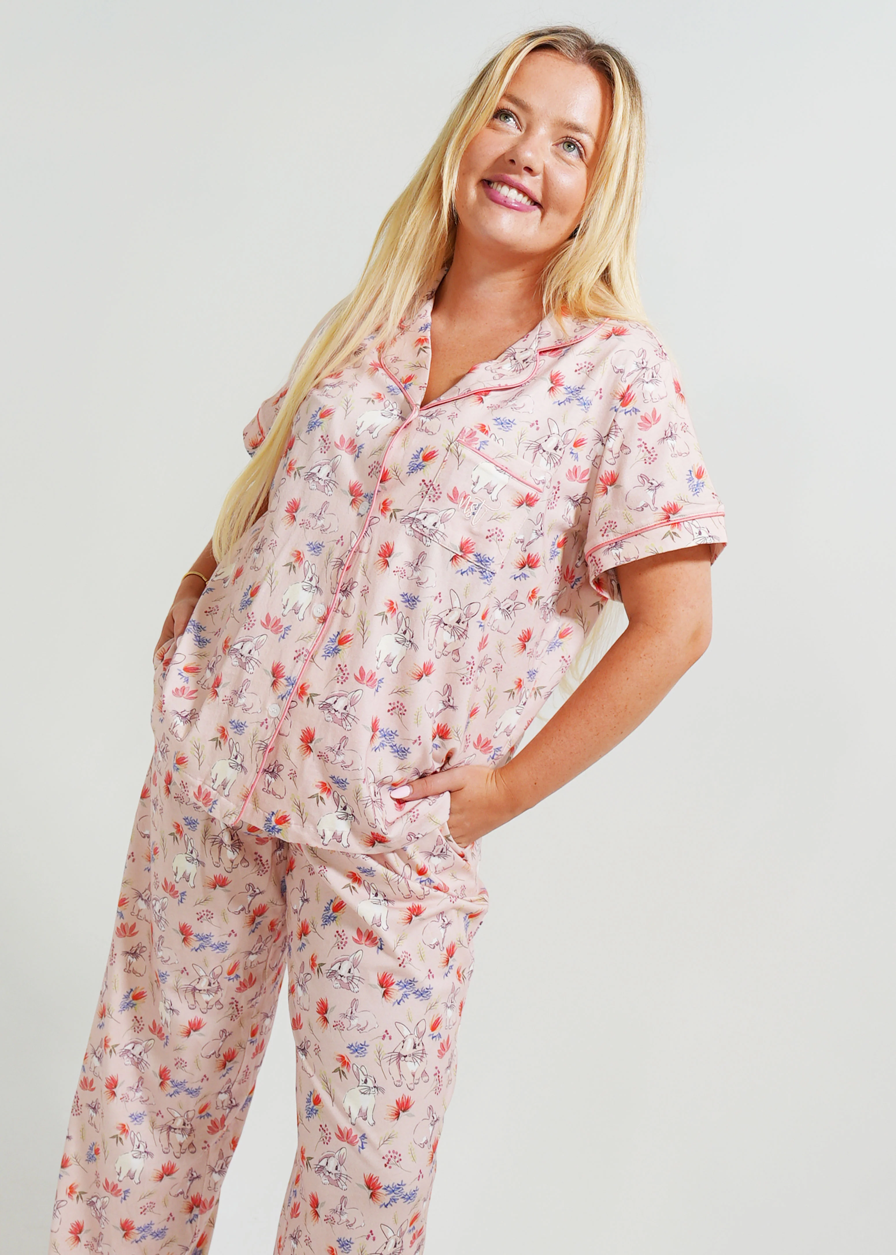Hop To Bed Jersey Knit Cotton Short Top / Long Pants PJ Set - Image 2