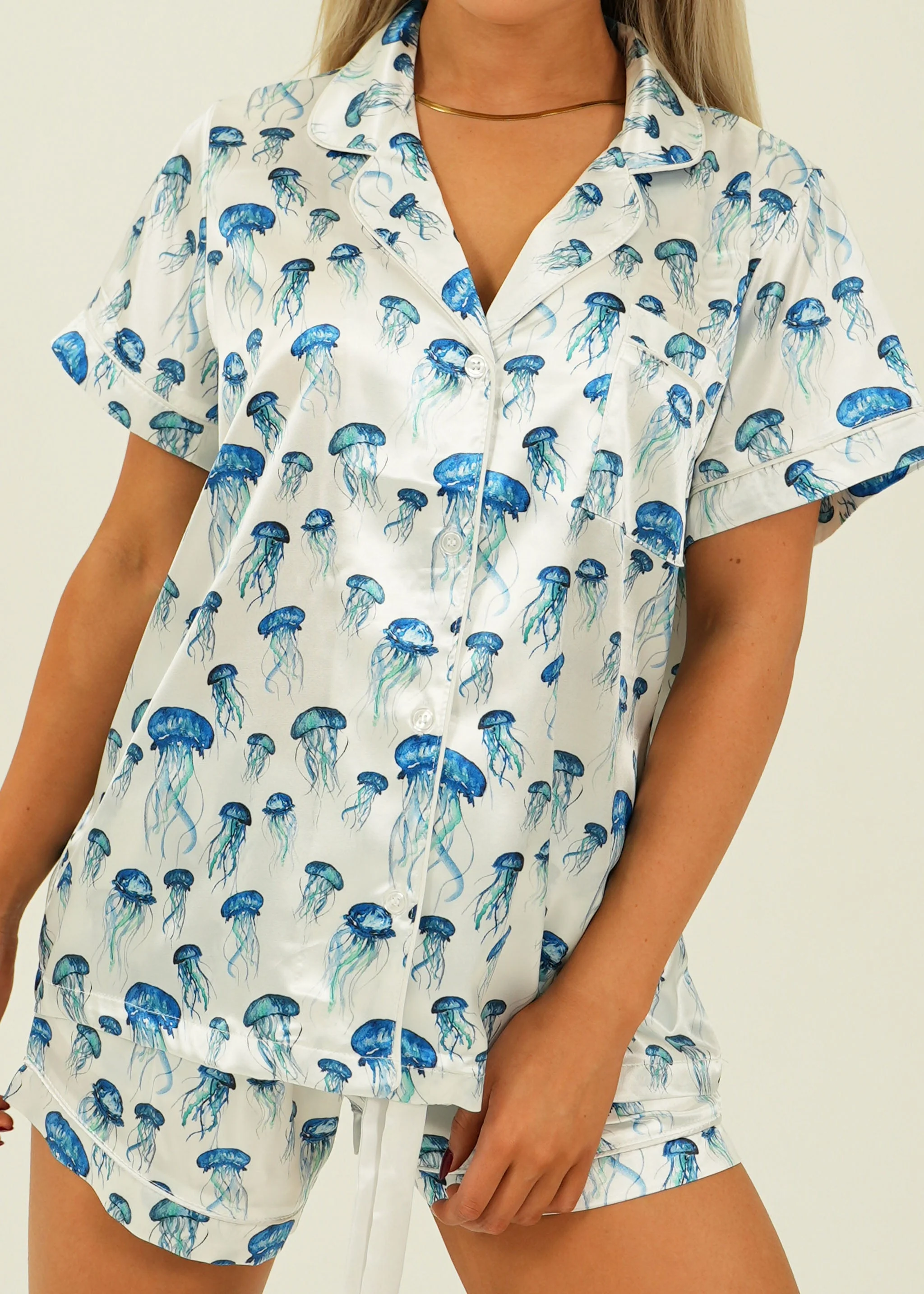 Jellyfish Satin Short Pajama Set - Image 4
