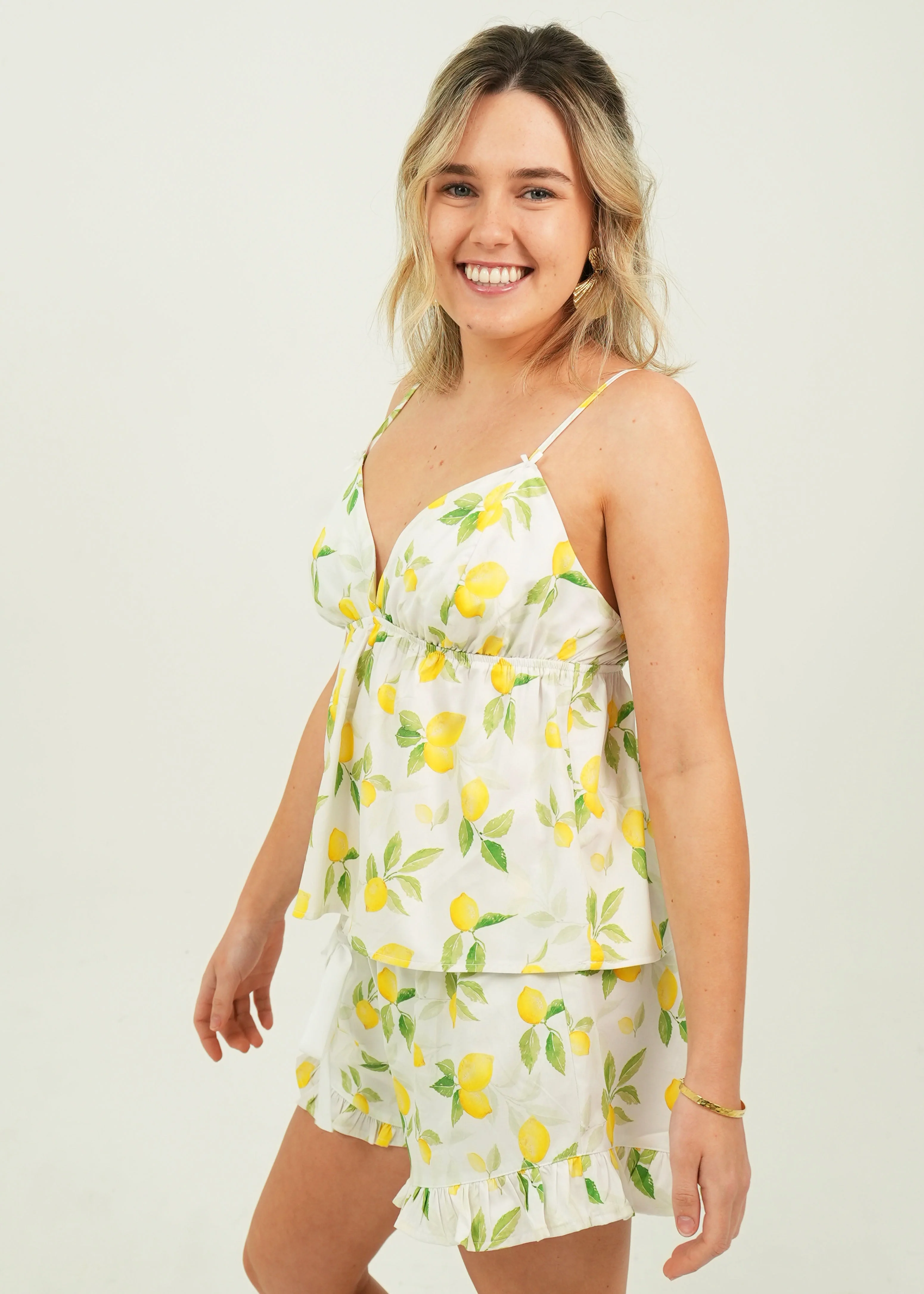 Lemon Cotton Camisole Short Pajama Set - Image 3