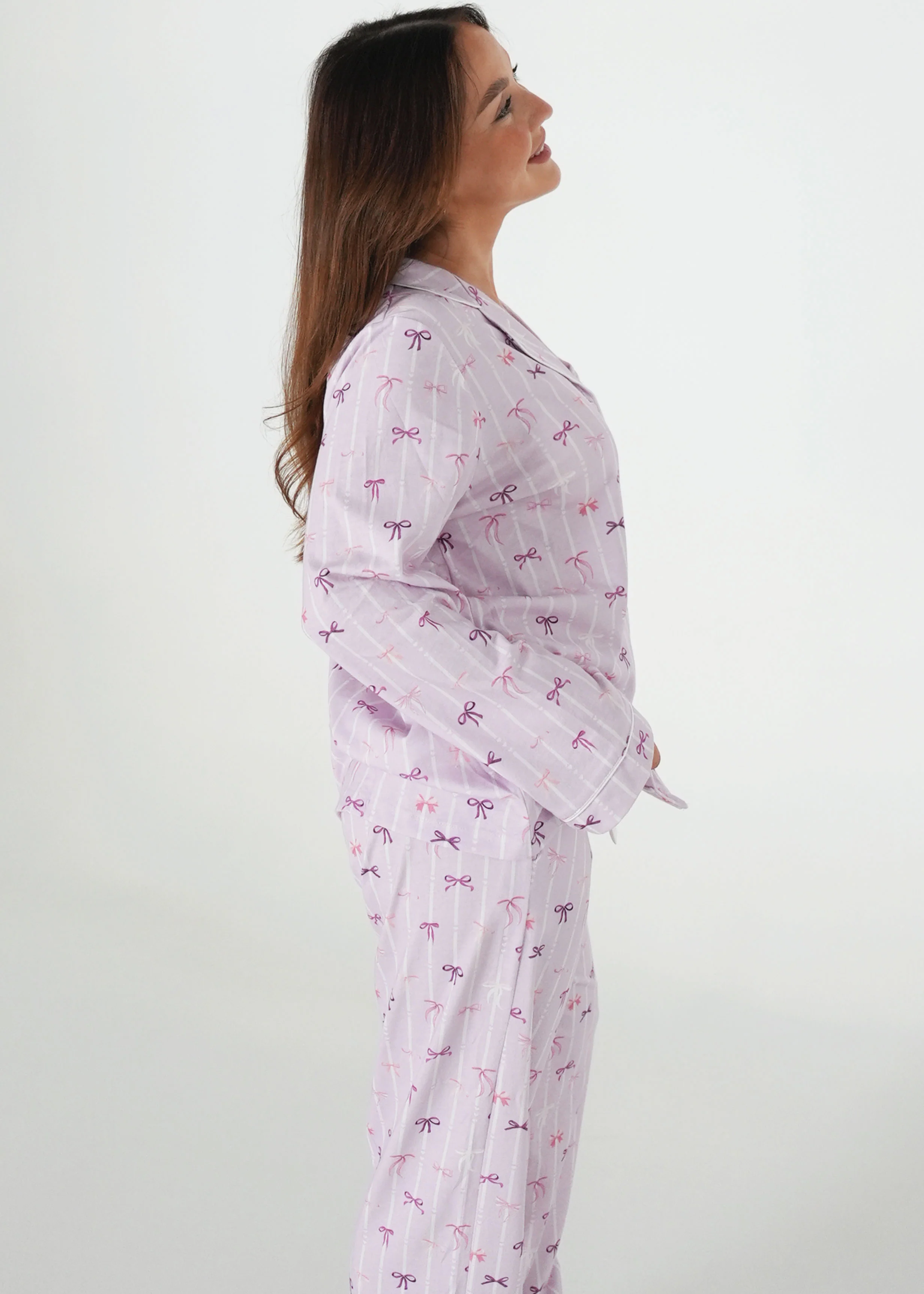 Lilac Ballet Bows Jersey Knit Cotton Long PJ Set - Image 2
